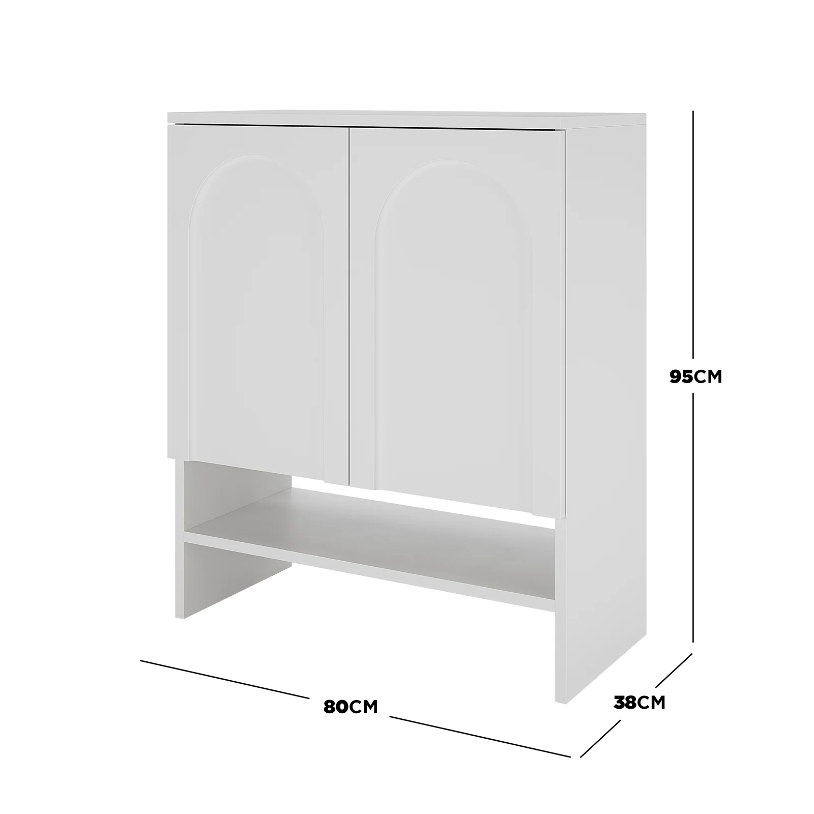Hava 80cm 2 Door Shoe Cabinet with Arch Detail in White - Image 3