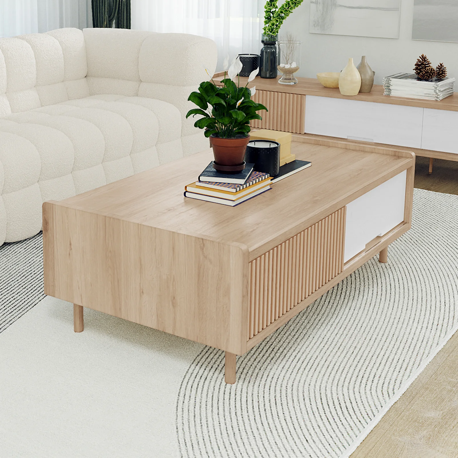 Hayden 130cm Fluted Coffee Table with Storage in Natural - Image 4