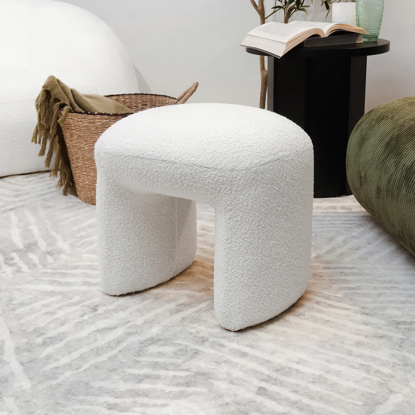 Hirokoz Boucle Ottoman Stool in Eggshell White - Image 2