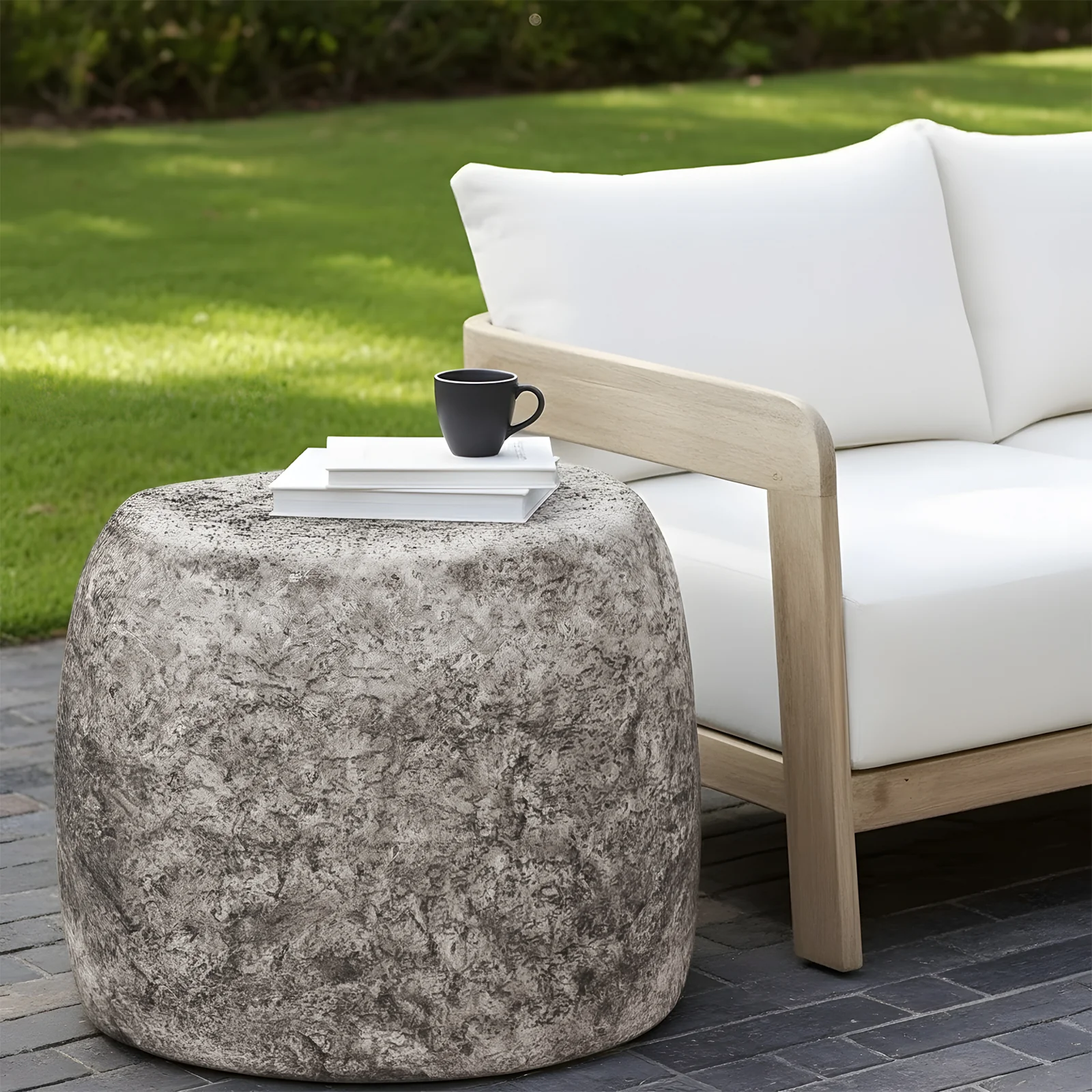Hollie 51cm Textured Outdoor Concrete Side Table in Stone - Image 2