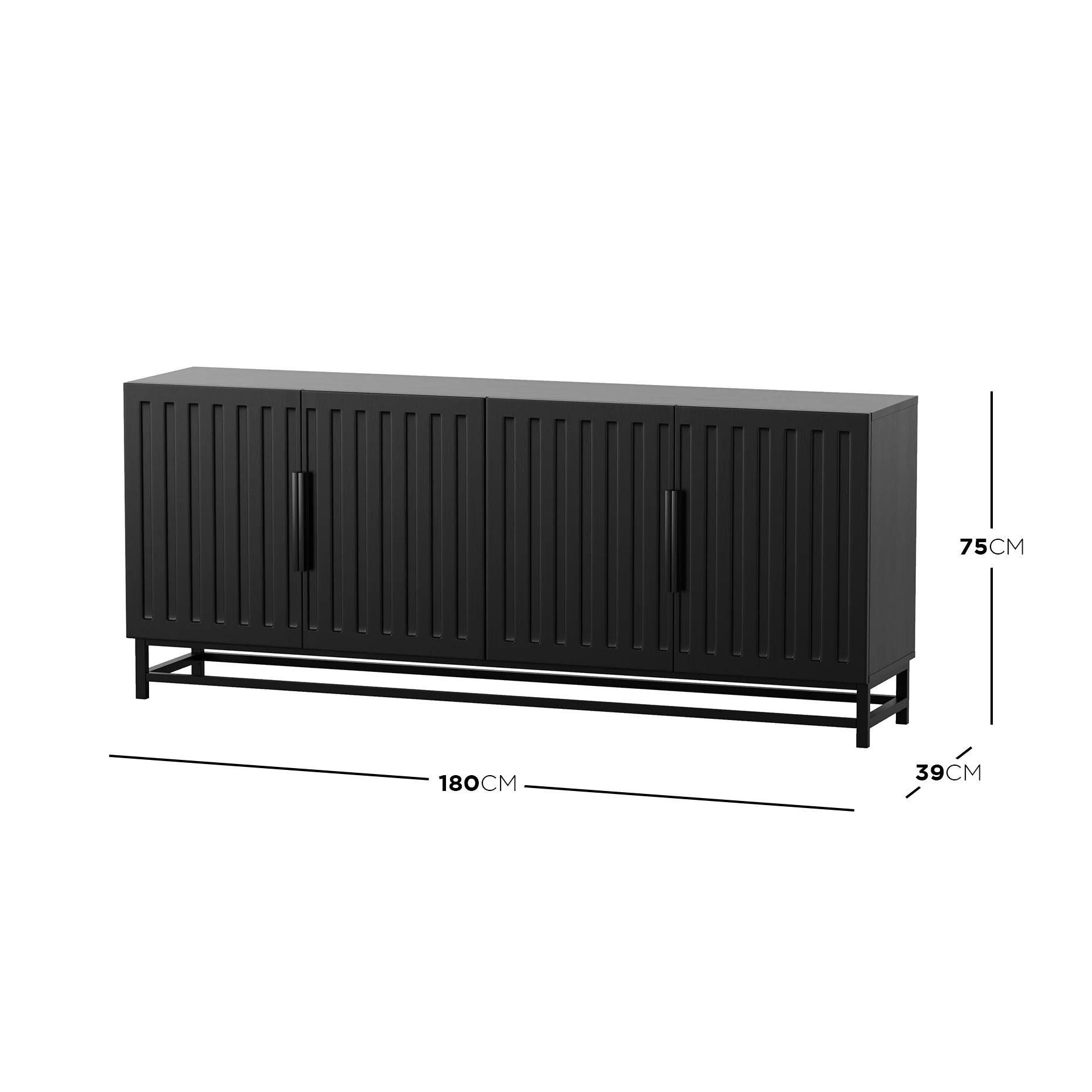Holly 180cm 4-Door Storage Buffet Sideboard in Black - Image 3