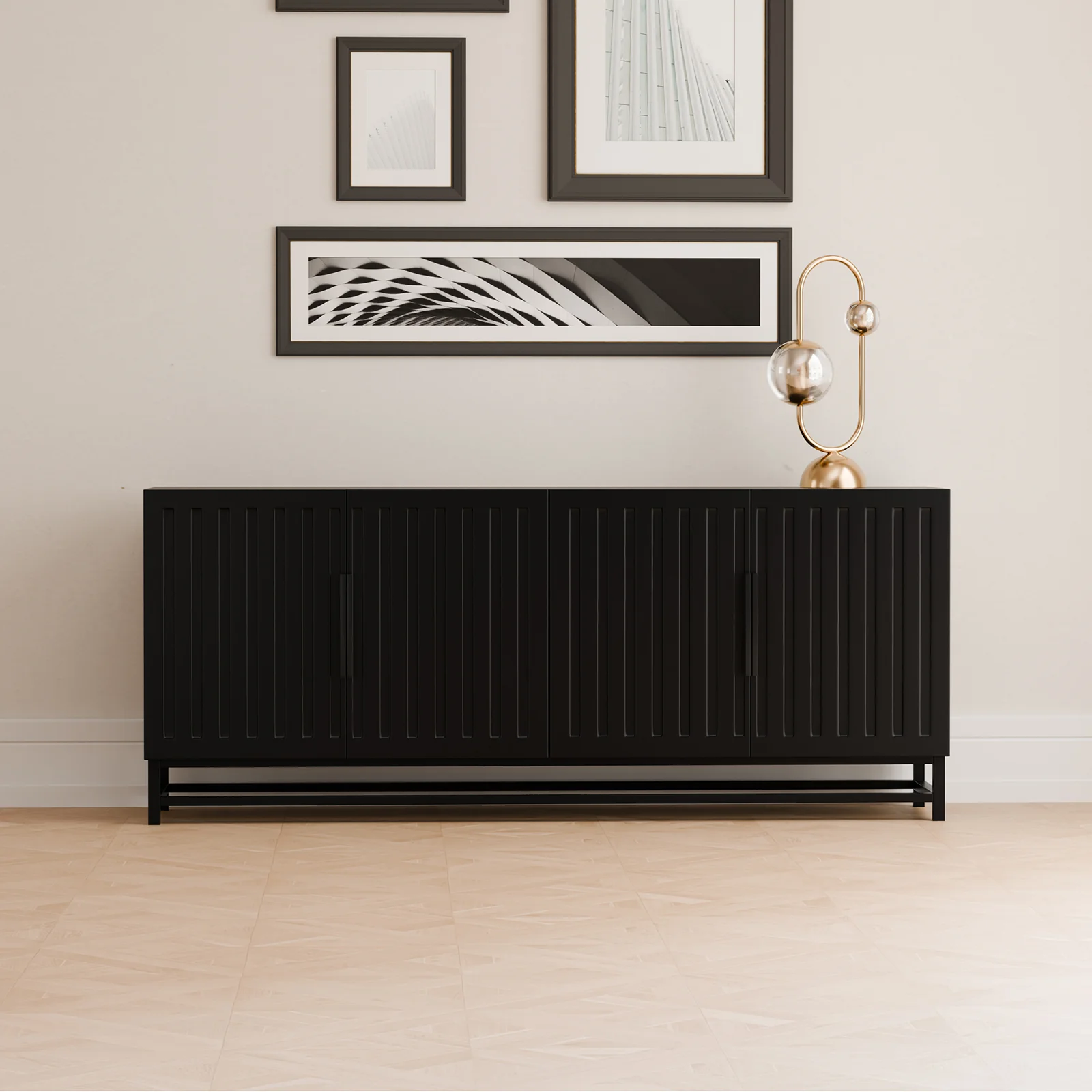 Holly 180cm 4-Door Storage Buffet Sideboard in Black - Image 5