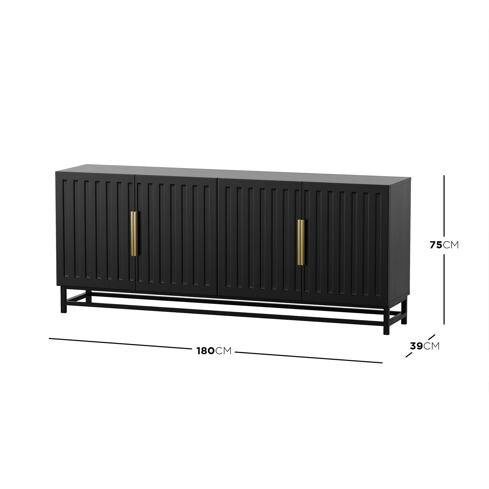 Holly 4 Door Storage Buffet Sideboard in Black - Image 3