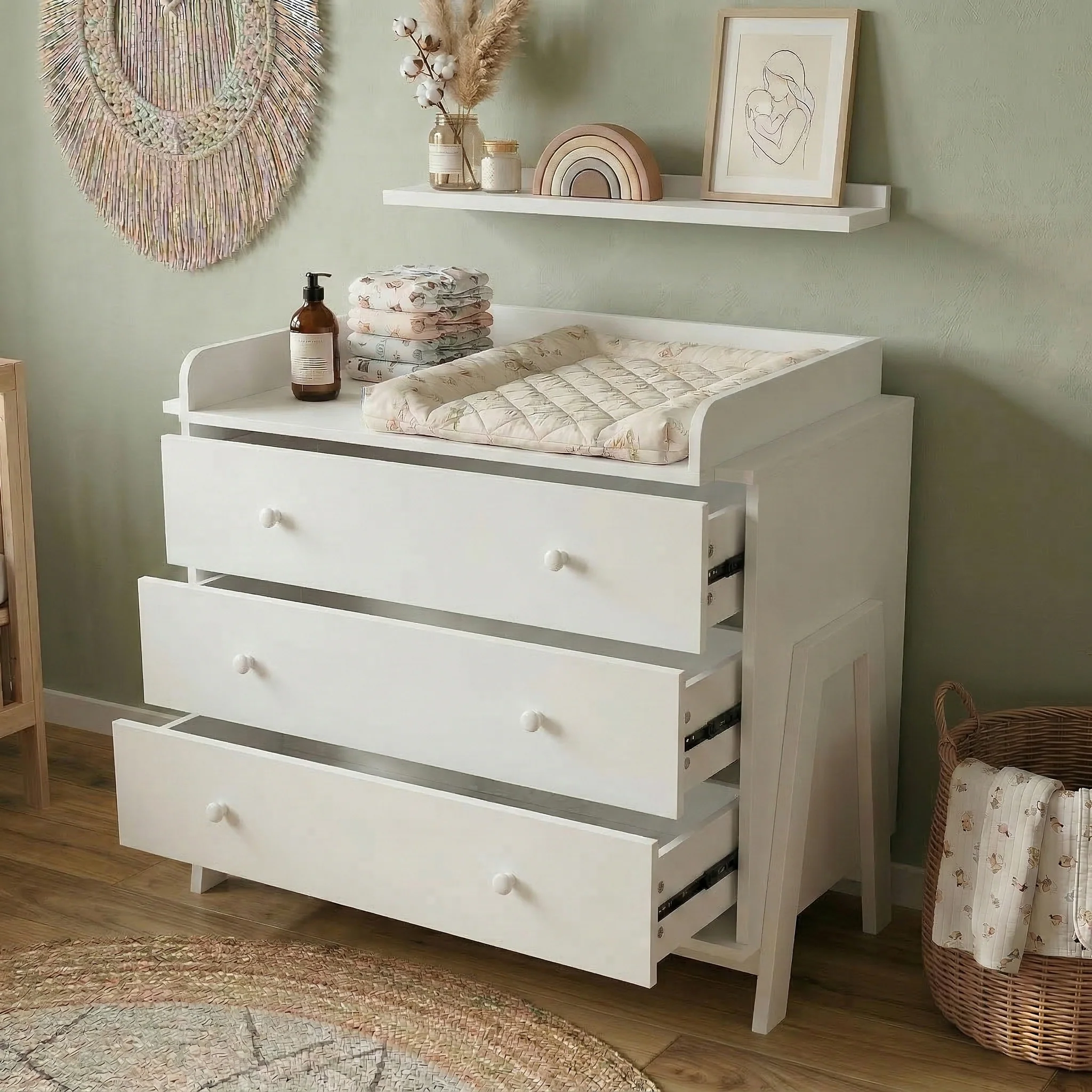 Hushly Baby Change Table with Drawers in White - Image 5