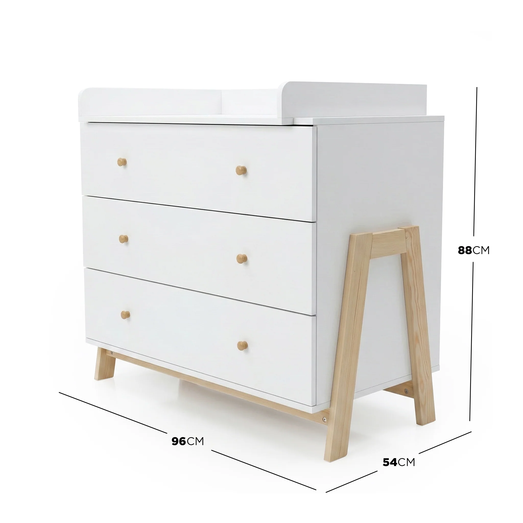 Hushly Baby Change Table with Drawers in White & Natural - Image 3