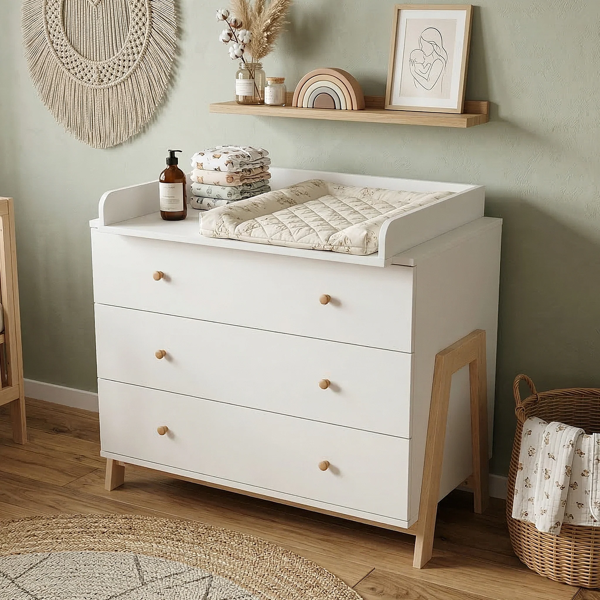 Hushly Baby Change Table with Drawers in White & Natural - Image 5