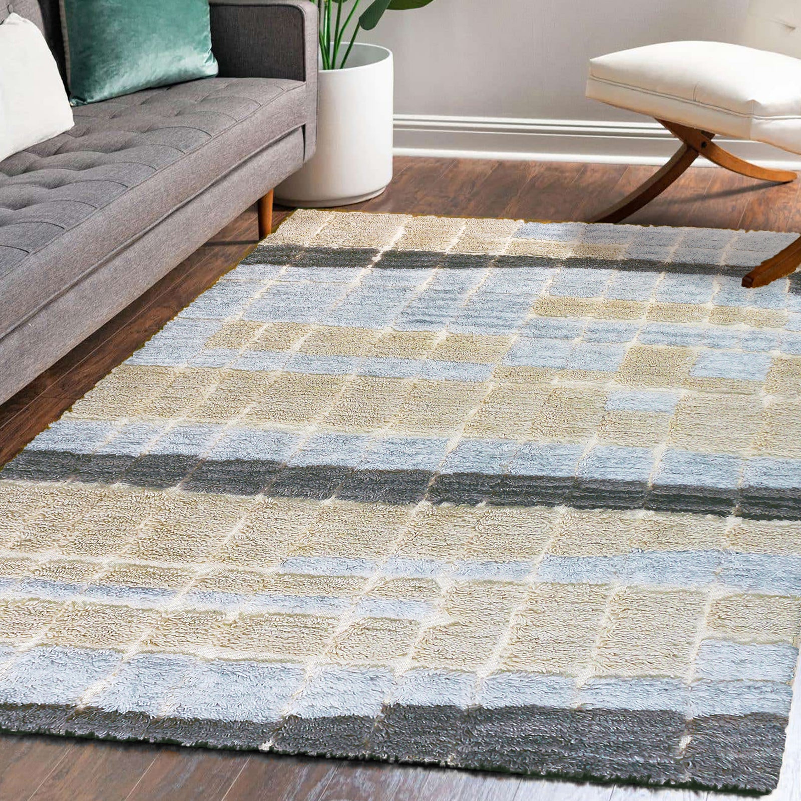 Isaac 160x230cm Abstract Wool Blend Handwoven Shag Rug - Image 2