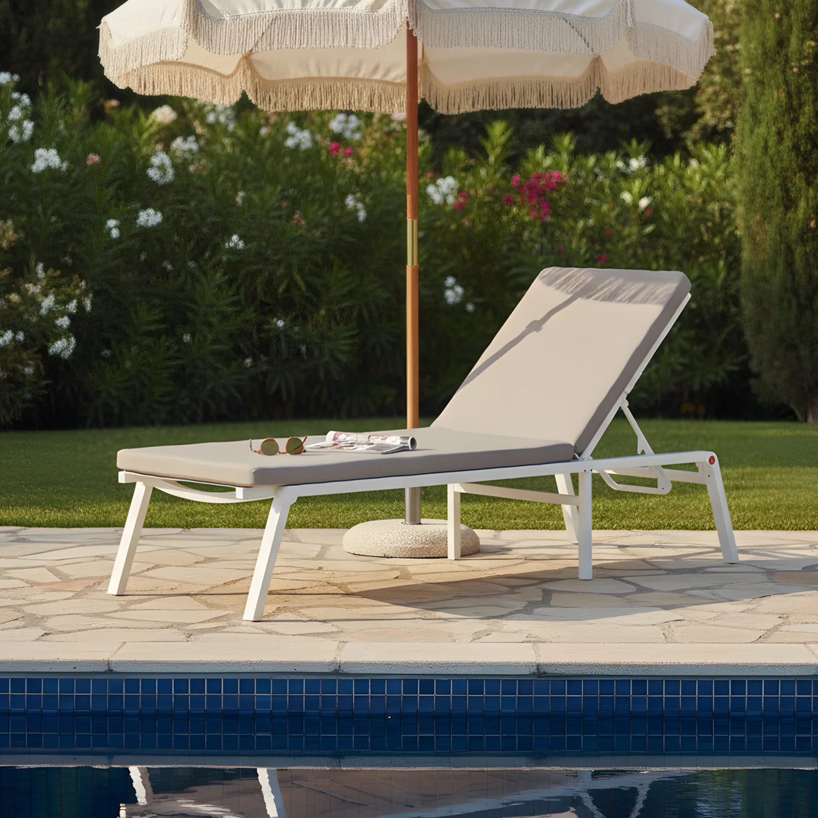 Jabari Outdoor Sun Lounger with Cushion in Warm Grey - Image 2