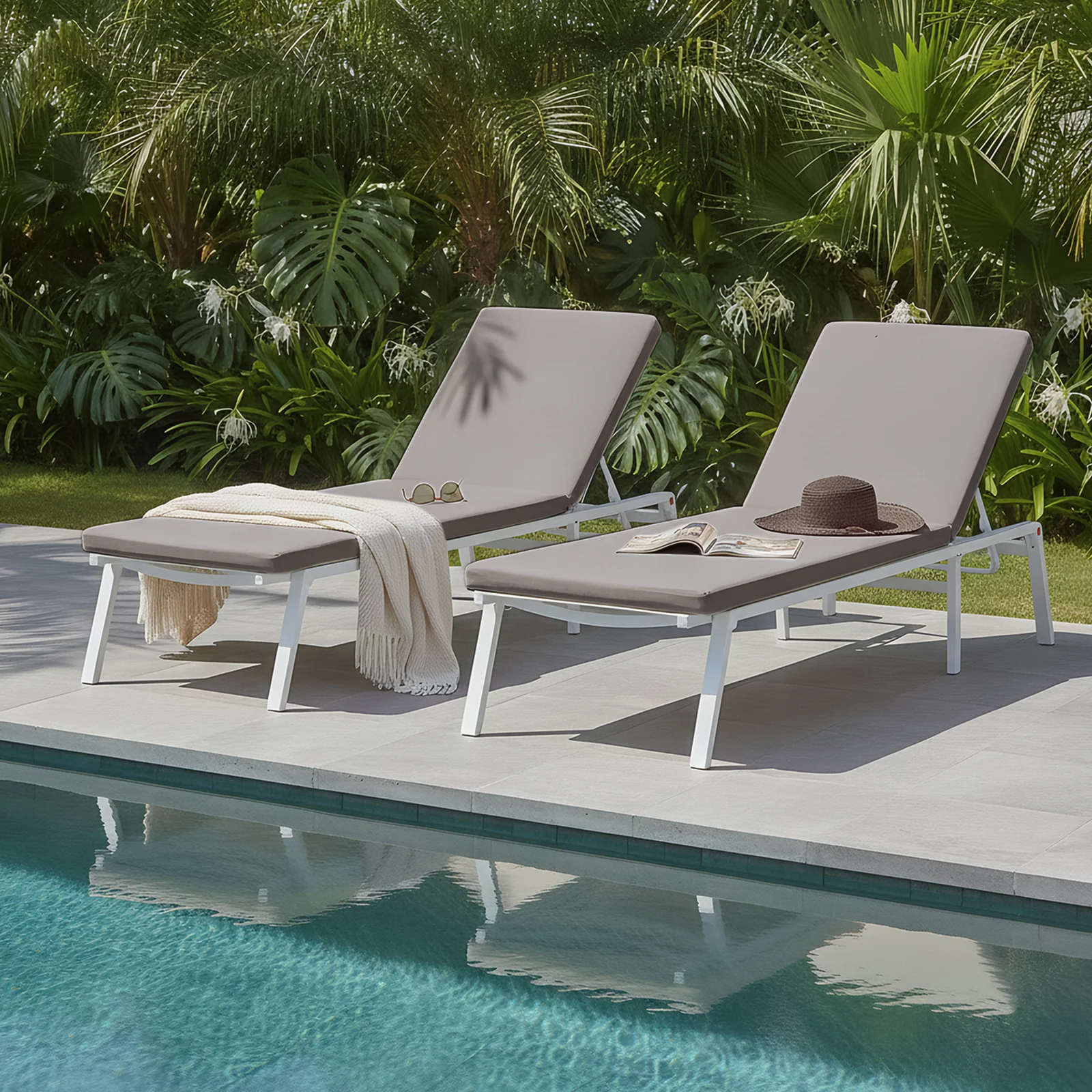 Jabari Outdoor Sun Loungers with Cushions Set of 2 in Warm Grey - Image 2