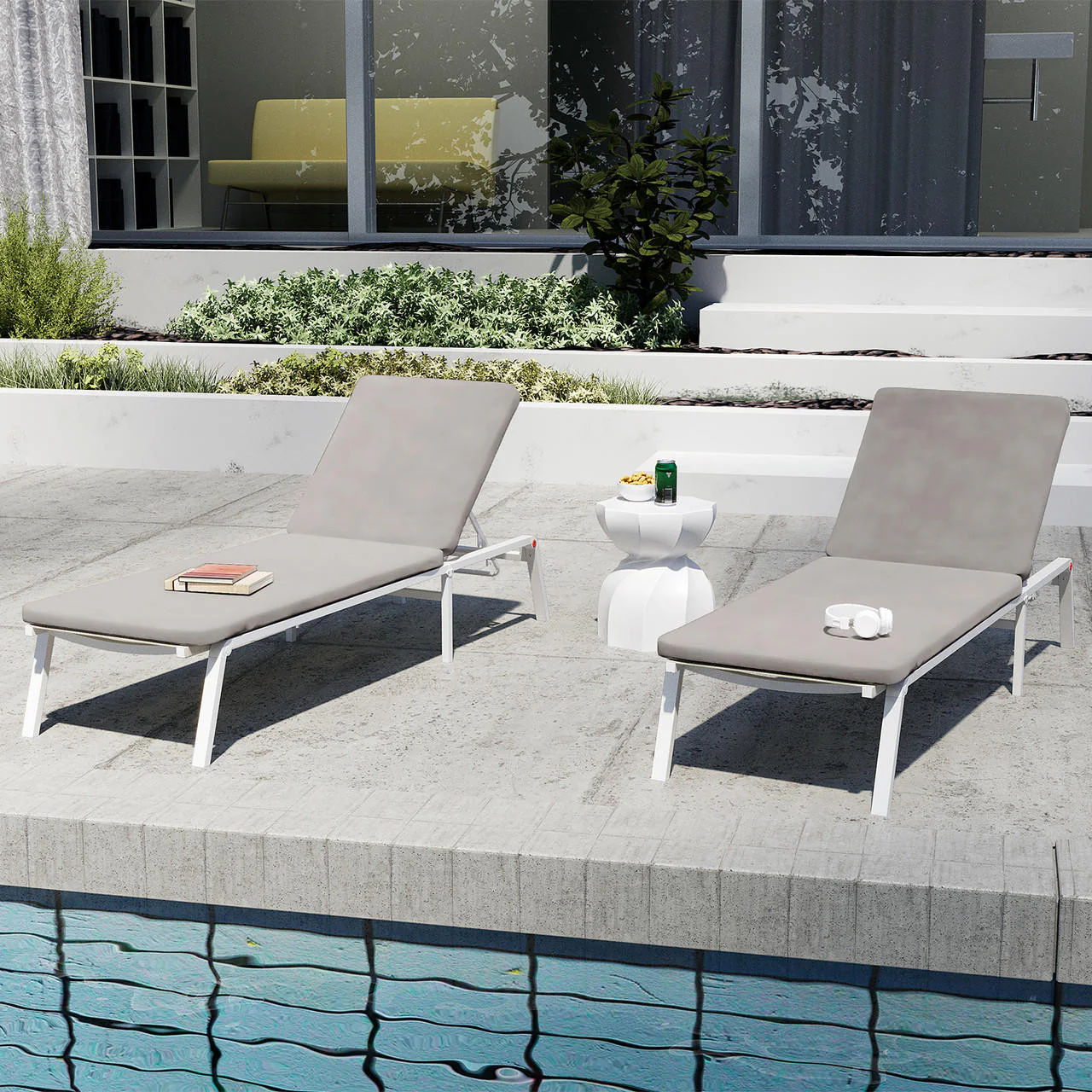 Jabari Outdoor Sun Loungers with Cushions Set of 2 in Warm Grey - Image 4
