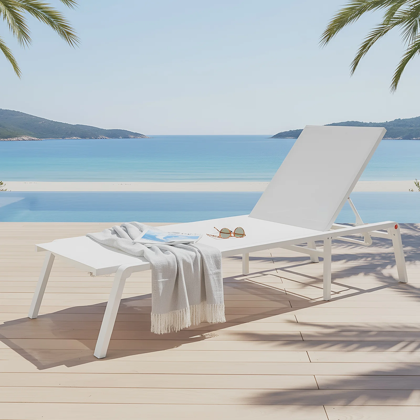 Jabari Textilene Aluminium Outdoor Sunbed in Cream White - Image 2
