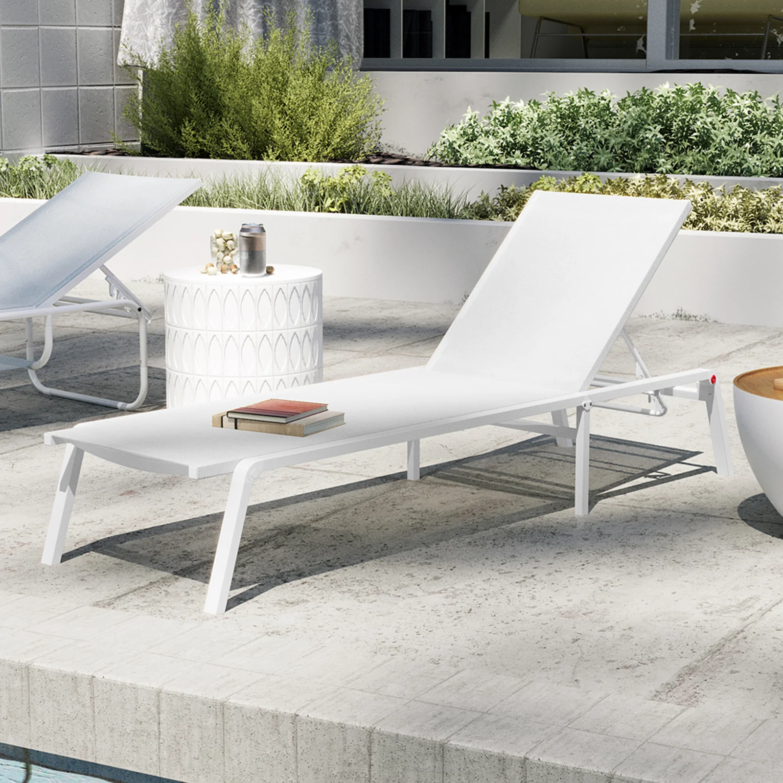 Jabari Textilene Aluminium Outdoor Sunbed in Cream White - Image 4