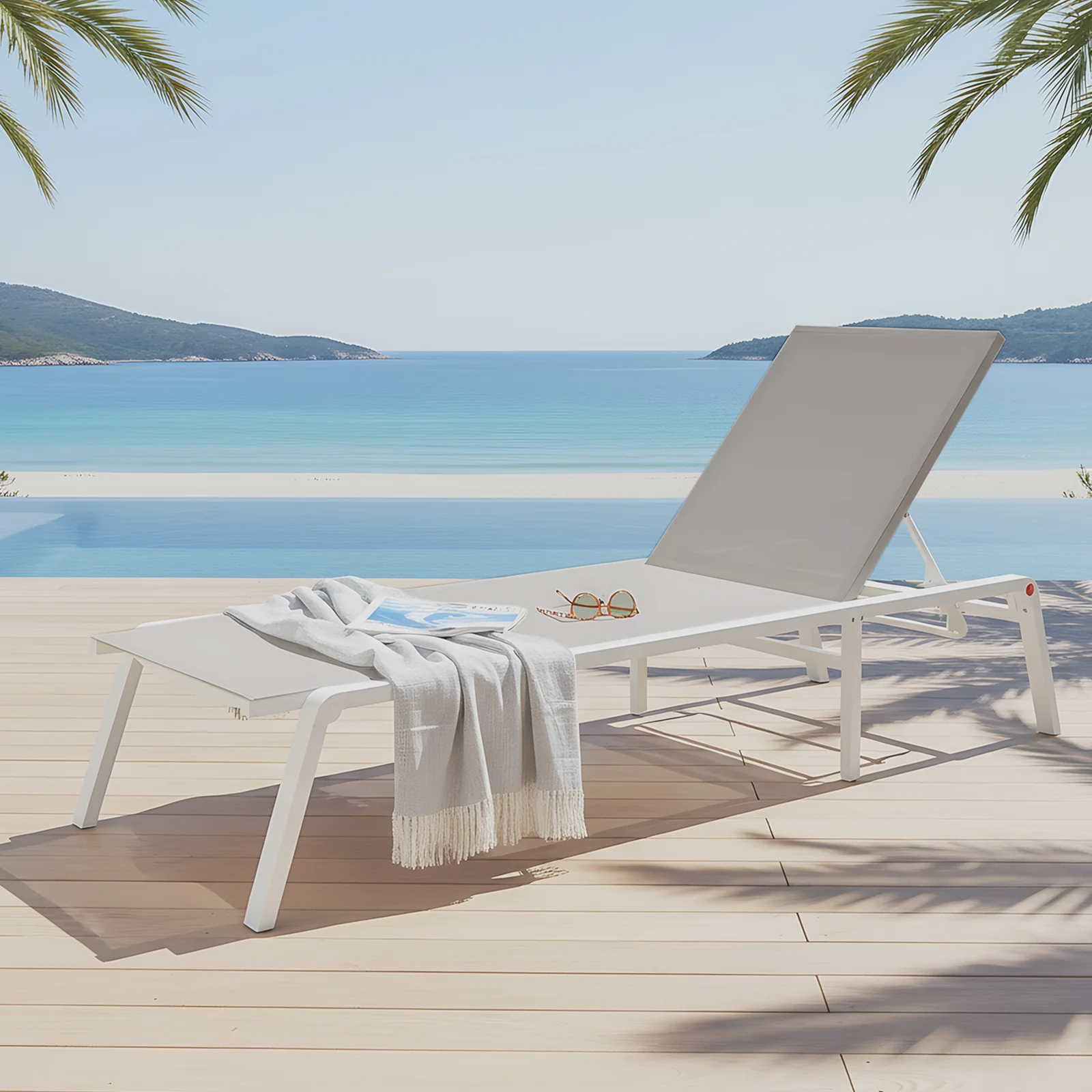 Jabari Textilene Aluminium Outdoor Sunbed in Light Grey - Image 2