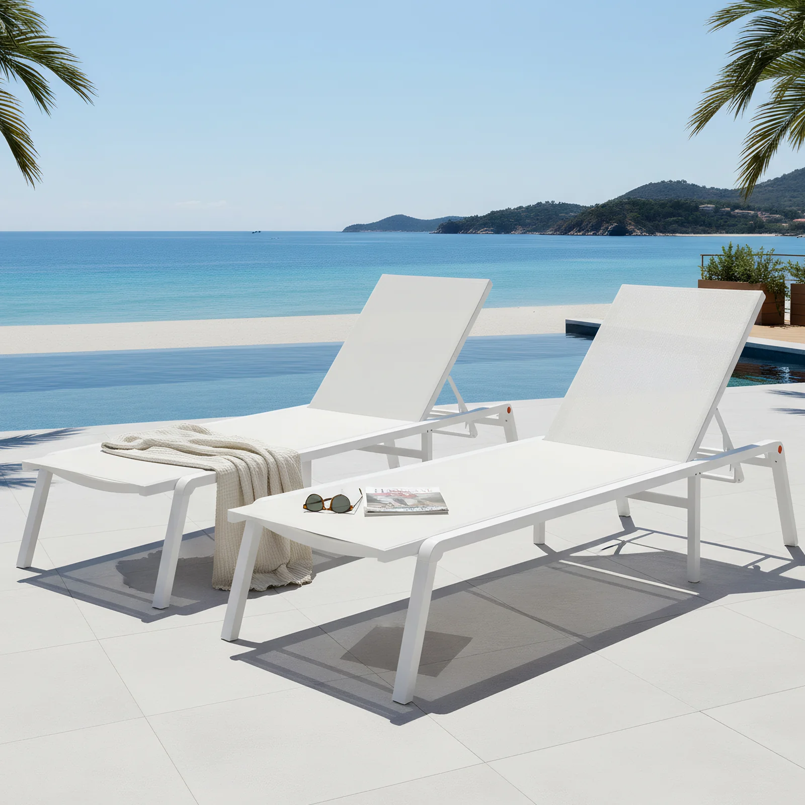 Jabari Textilene Aluminium Sunbed Set of 2 in Cream White - Image 2