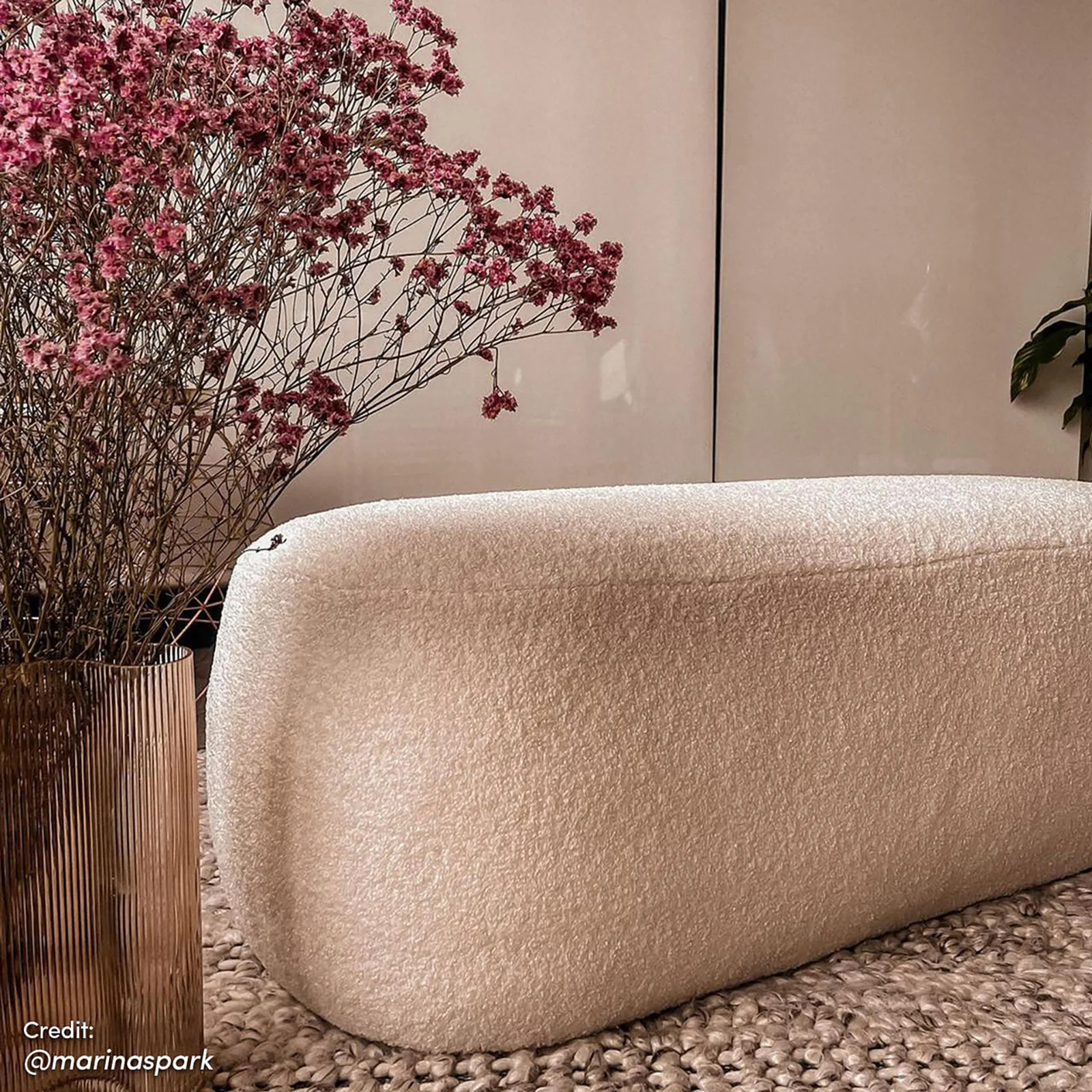 Jamie 110cm Boucle Fabric Ottoman in Cream White - Image 8
