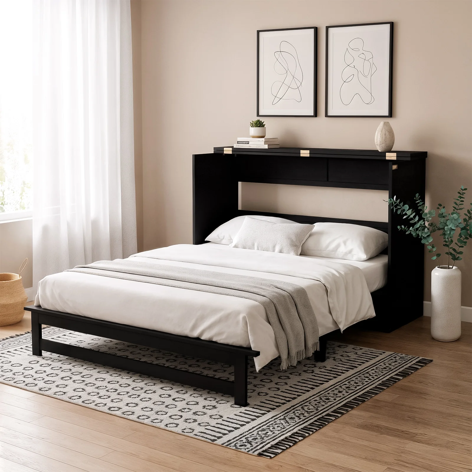 Jaxen Queen Foldout Murphy Bed with Storage in Black - Image 2