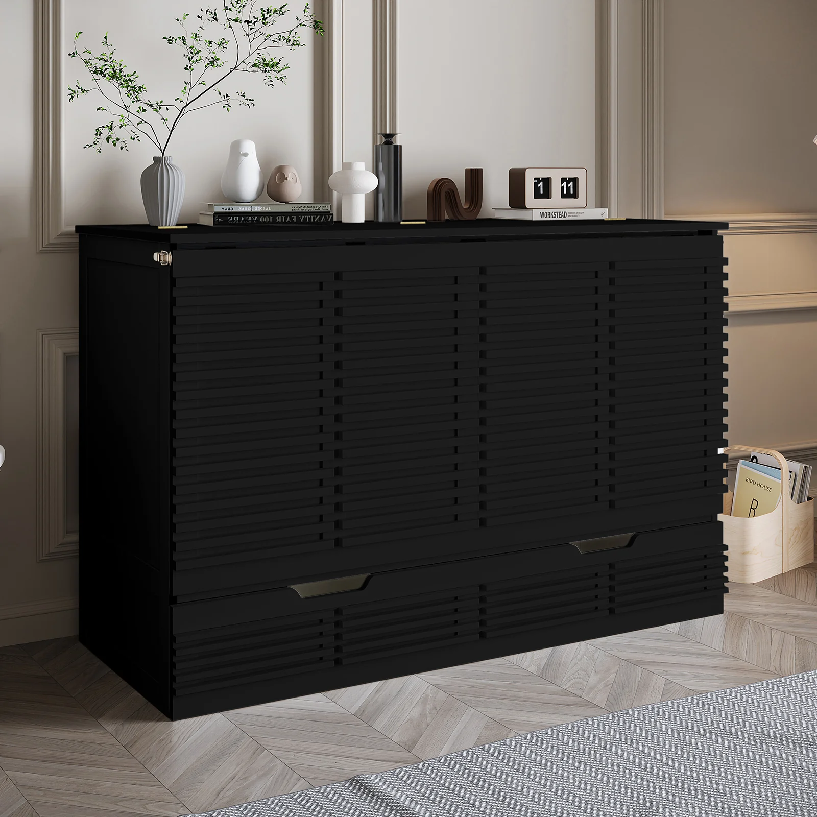 Jaxen Queen Foldout Murphy Bed with Storage in Black - Image 3