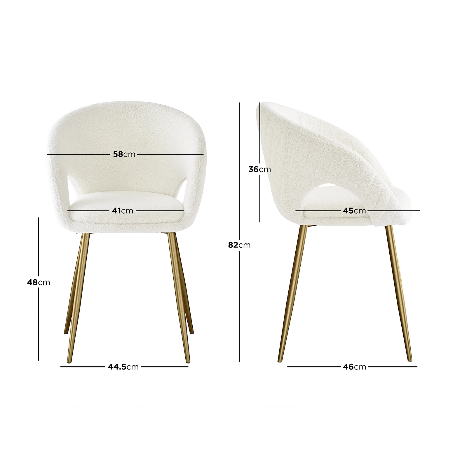 Jazlyn Boucle Dining Chairs with Gold Legs Set of 2 in Cream - Image 3
