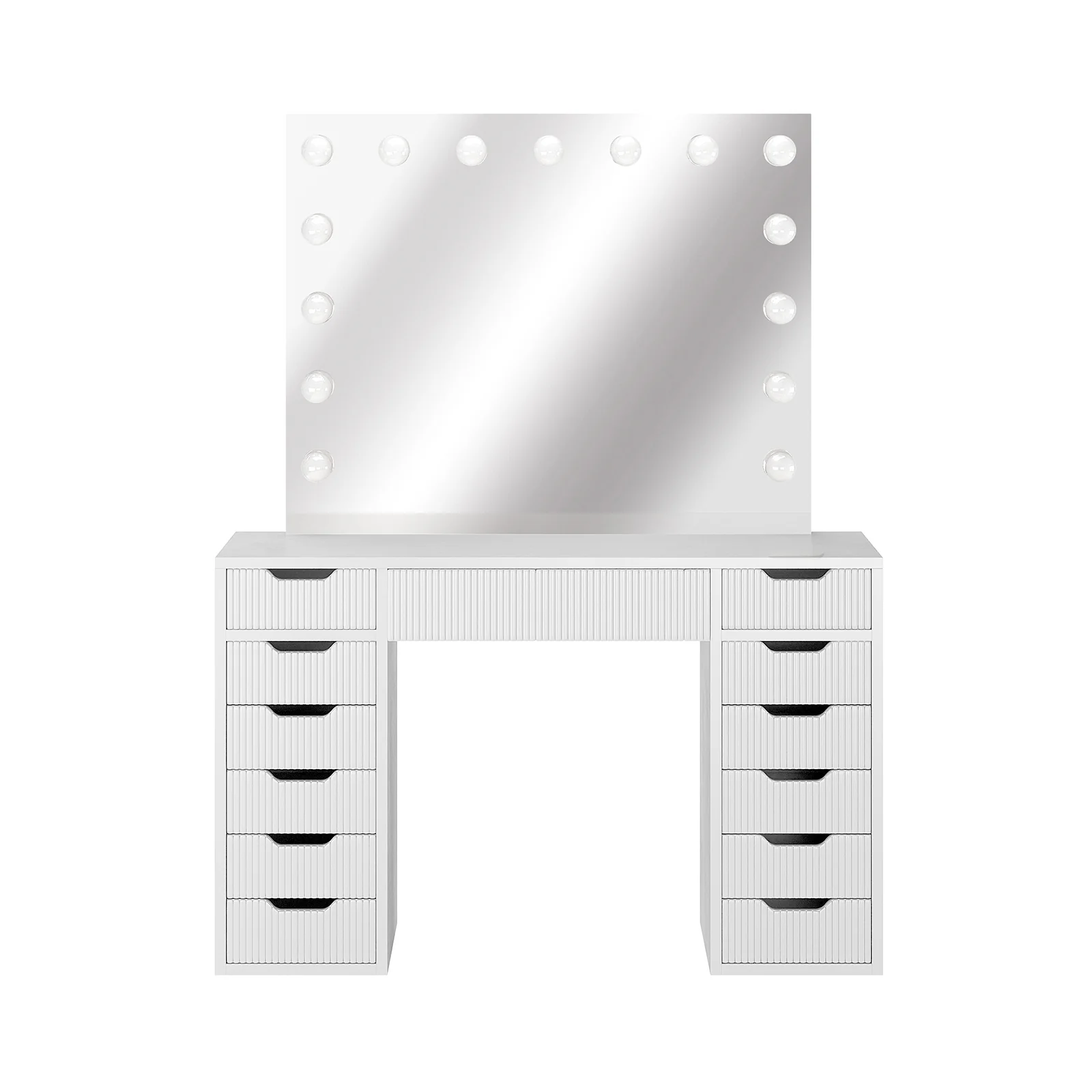 Jenna Fluted Makeup Vanity Table with Hollywood LED Mirror in White - Image 5