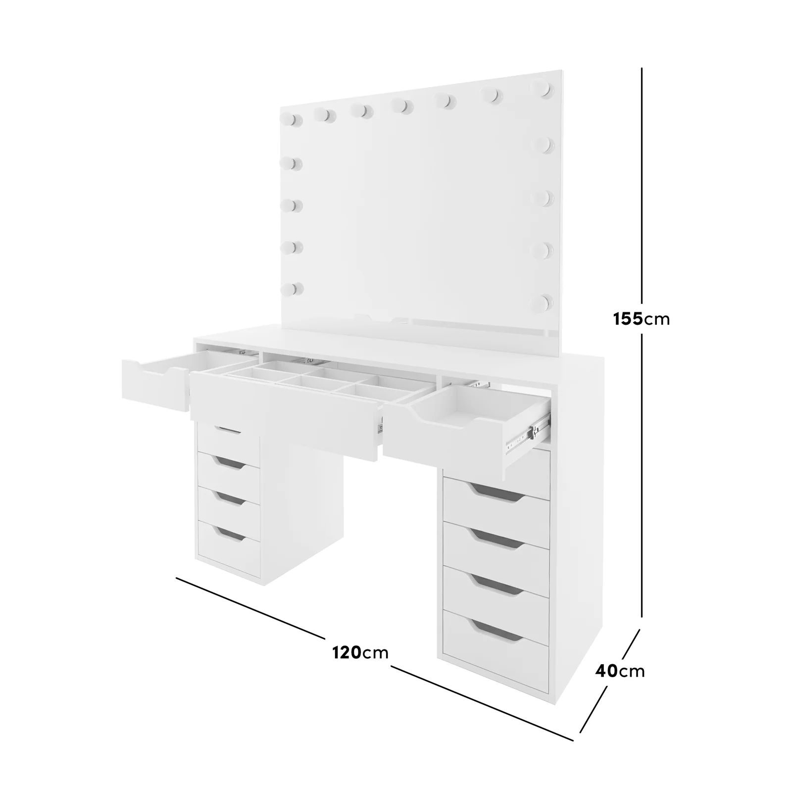 Jenna Hollywood LED Mirror Dressing Table with Divider in White - Image 4
