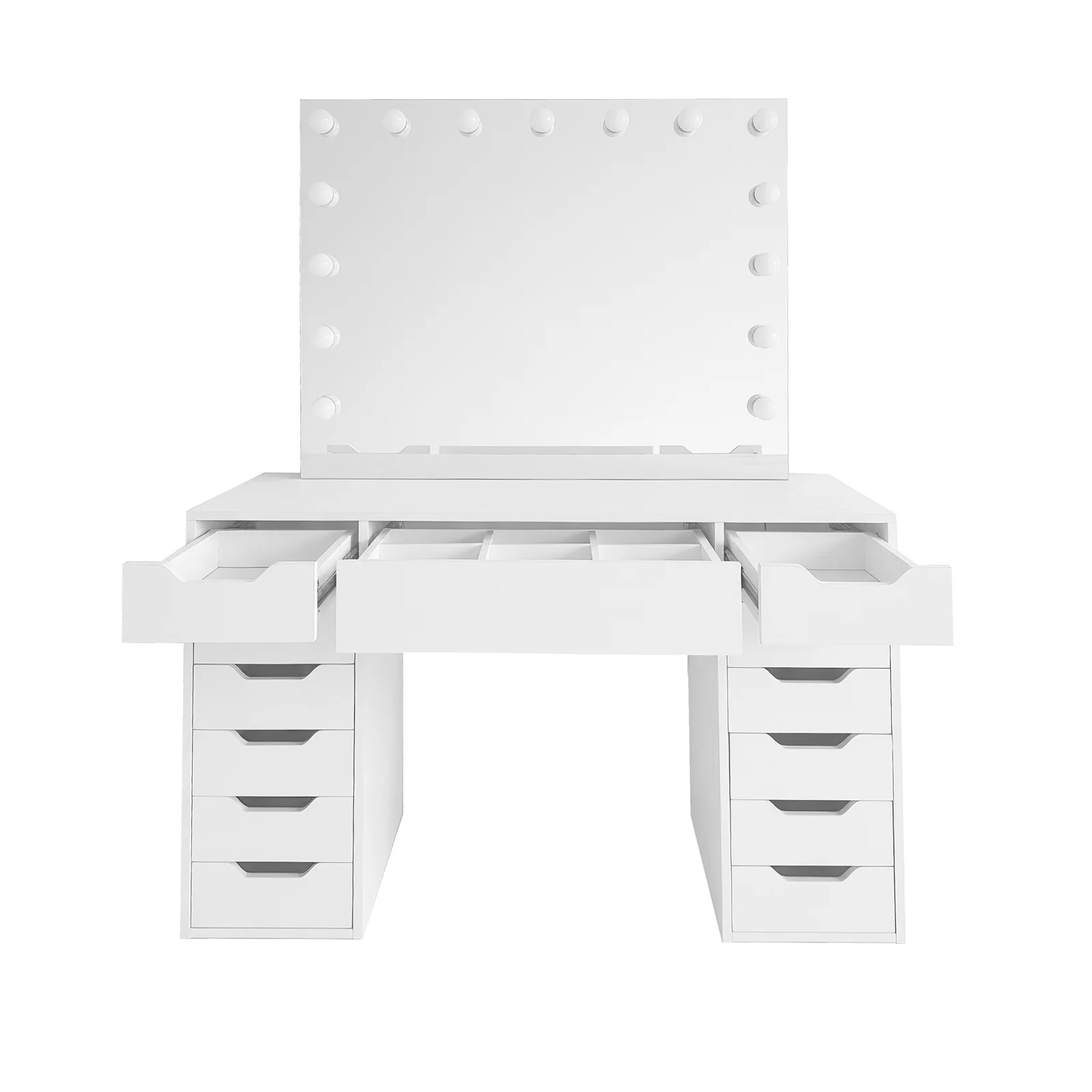Jenna Hollywood LED Mirror Dressing Table with Divider in White - Image 5