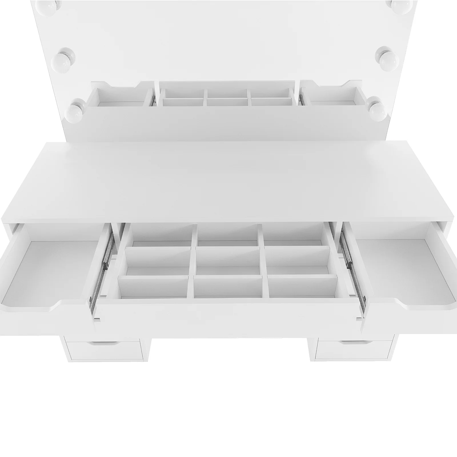 Jenna Hollywood LED Mirror Dressing Table with Divider in White - Image 7