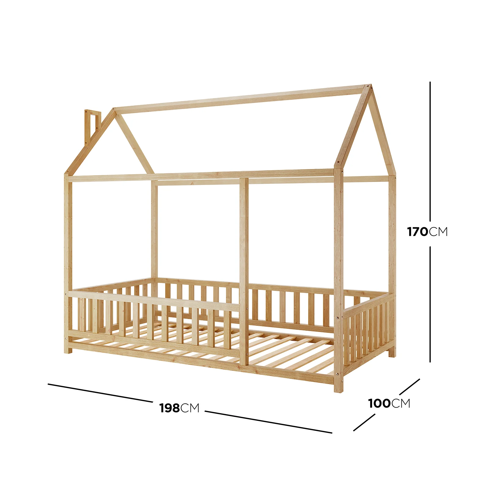 Jesse Kids Single Solid Pine Wood House Bed Frame in Natural - Image 3