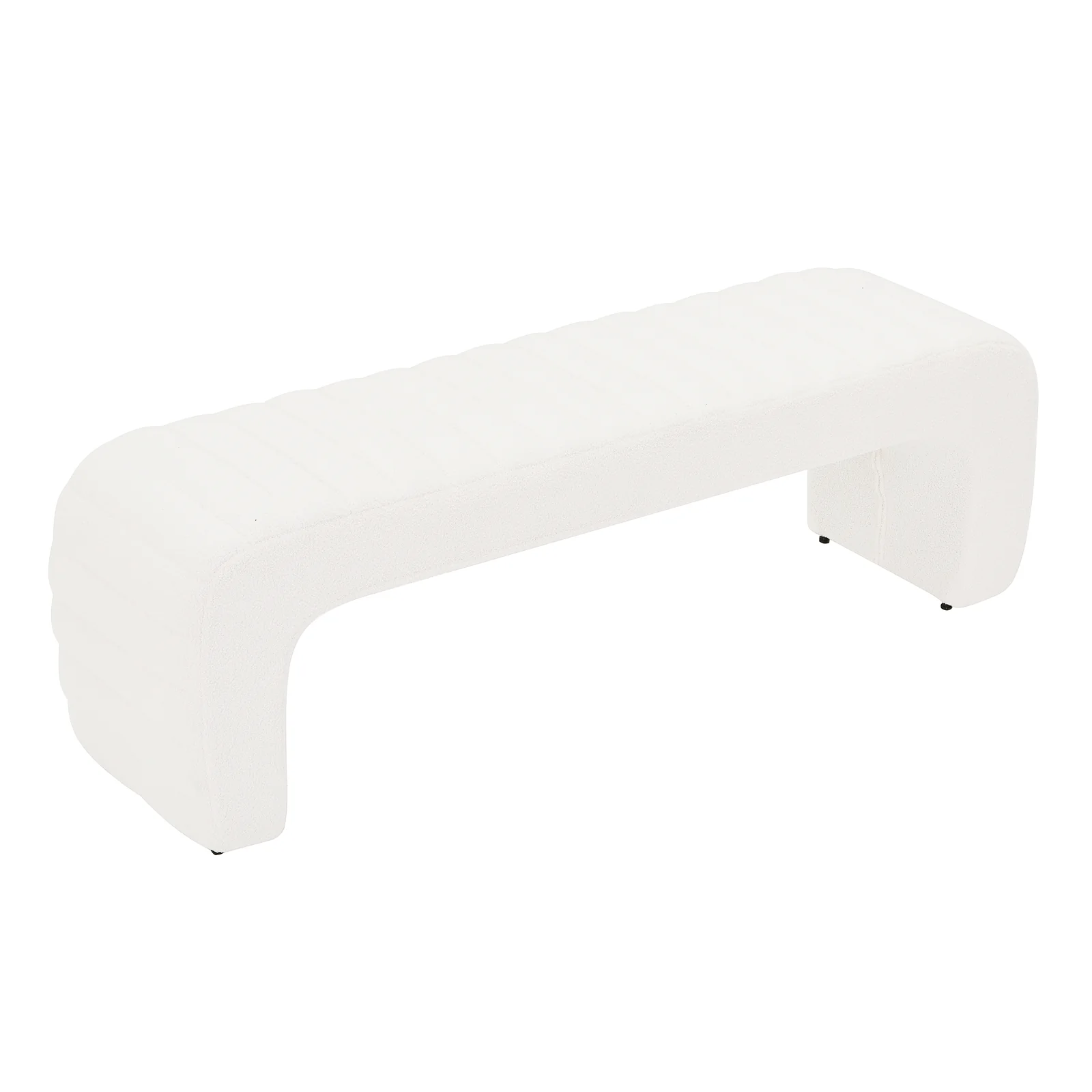 Josie Curved Boucle Fabric Bench Seat in Cream White - Image 5