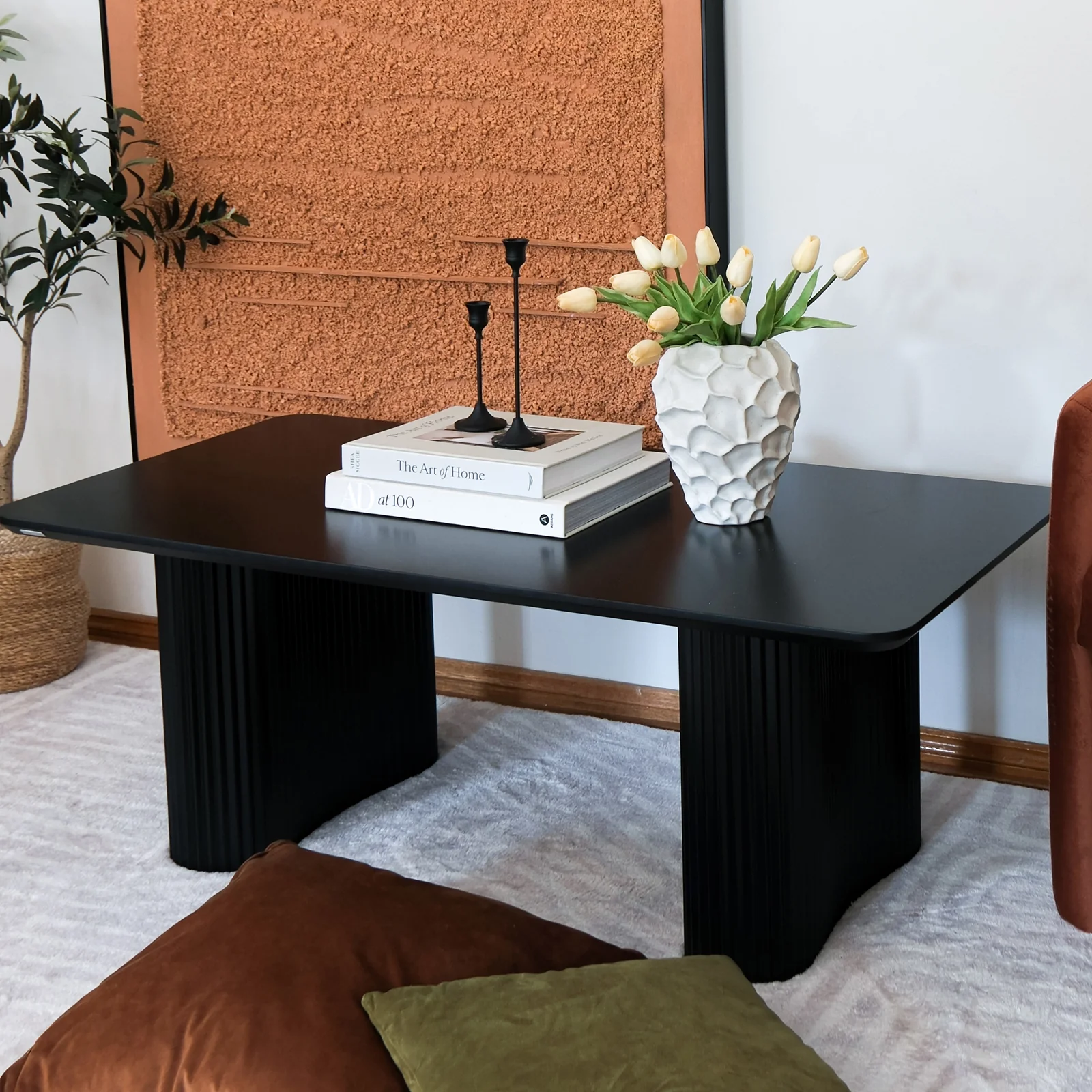 Joyce 120cm Coffee Table with Round Fluted Legs in Black - Image 3