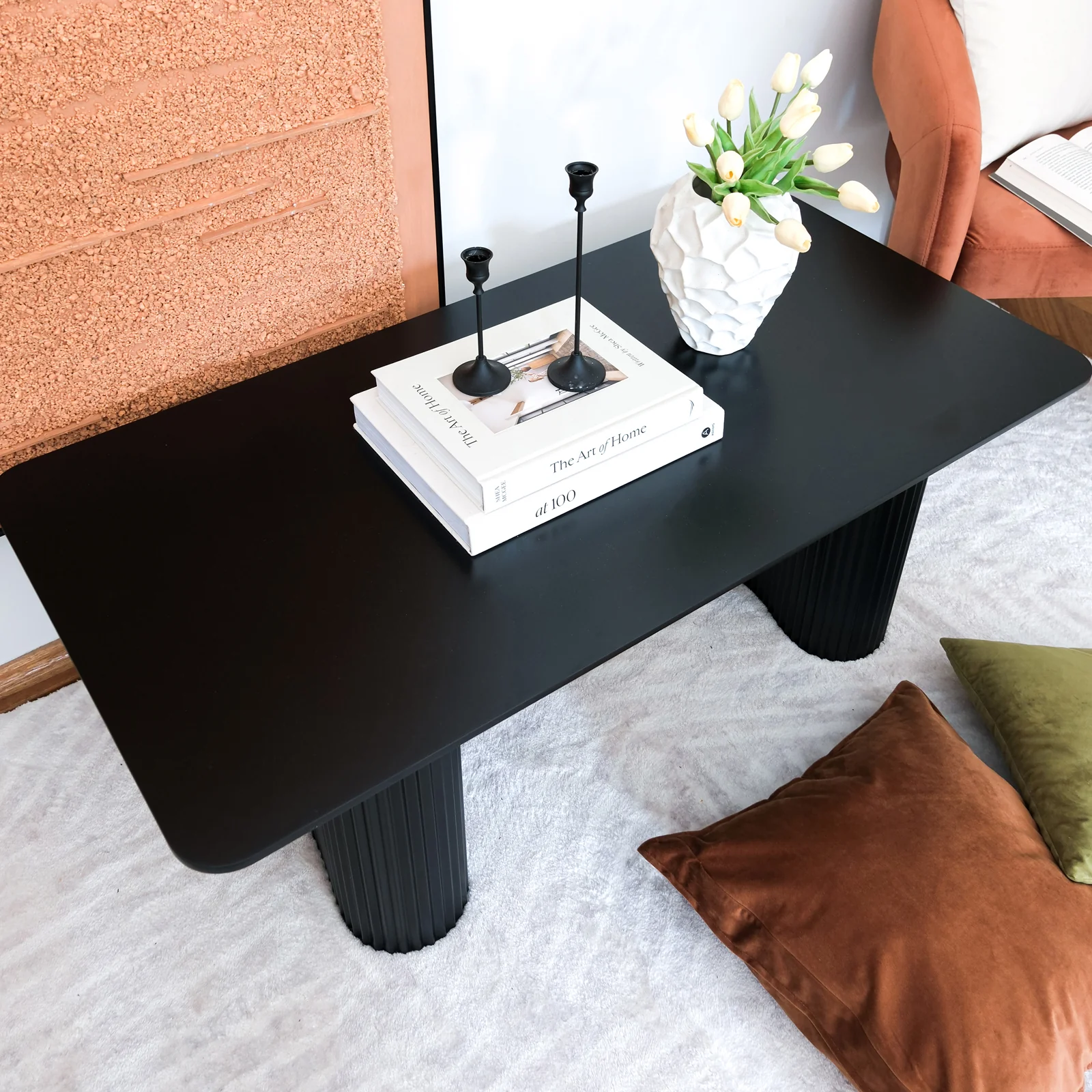 Joyce 120cm Coffee Table with Round Fluted Legs in Black - Image 4