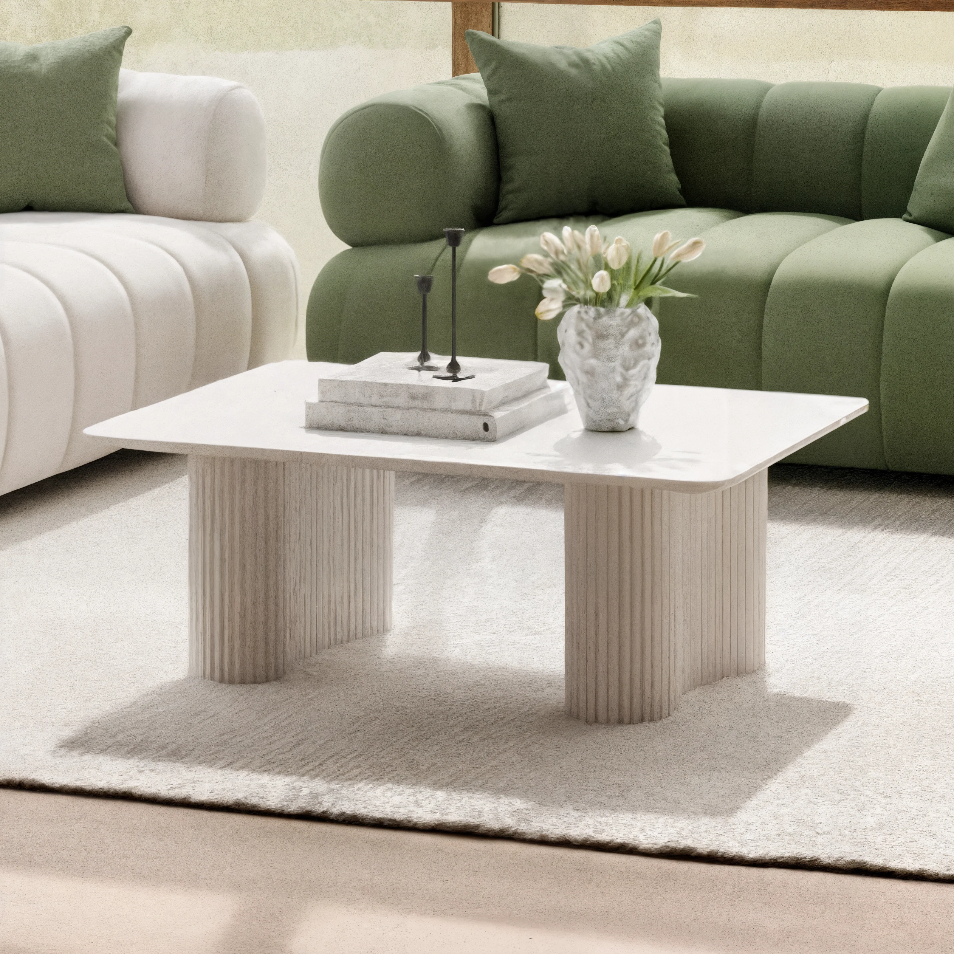 Joyce 120cm Coffee Table with Round Fluted Legs in White - Image 2
