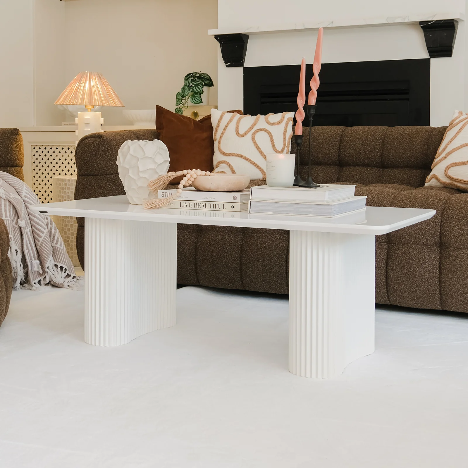 Joyce 120cm Coffee Table with Round Fluted Legs in White - Image 3