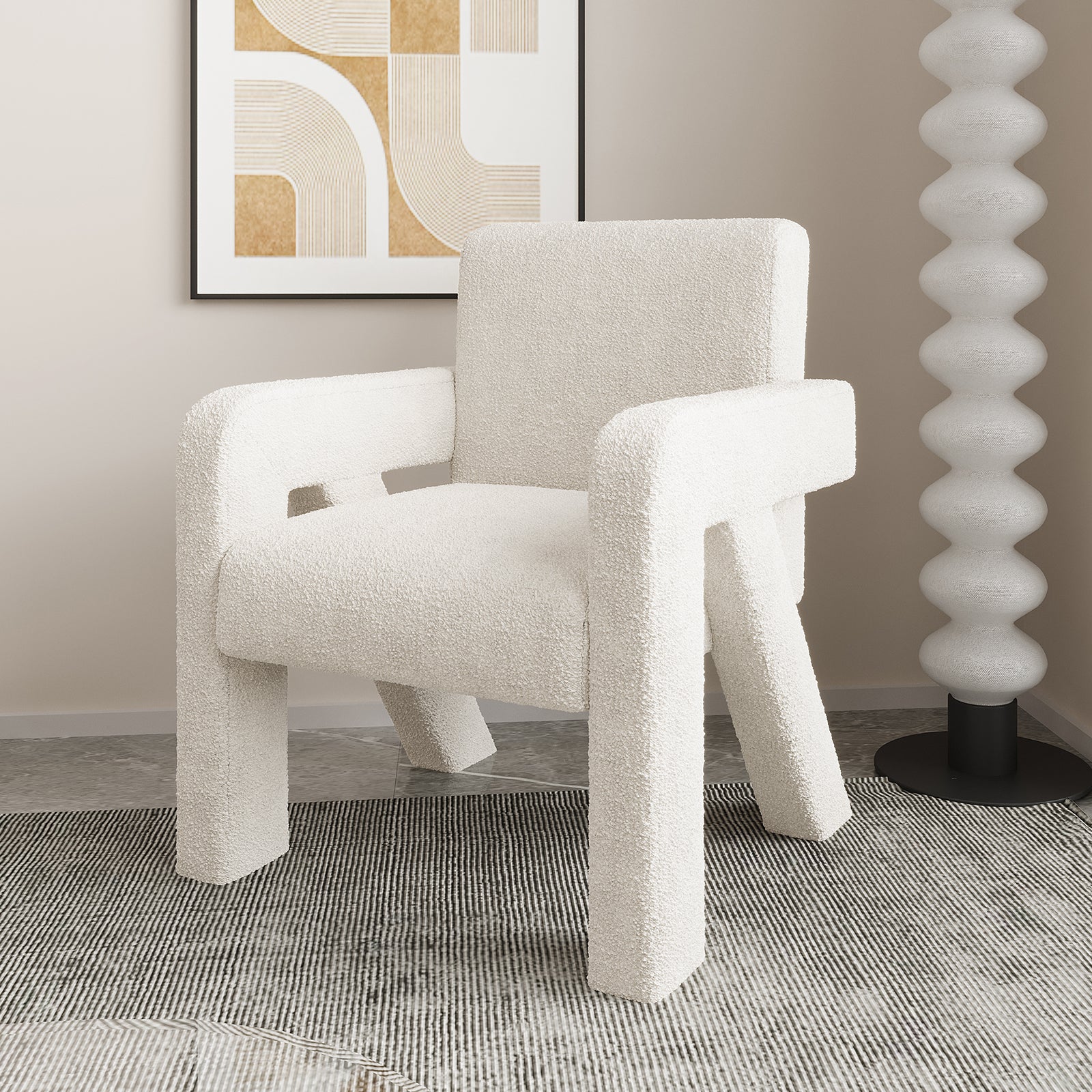 Julie Boucle Fabric Occasional Armchair in Cream White - Image 2