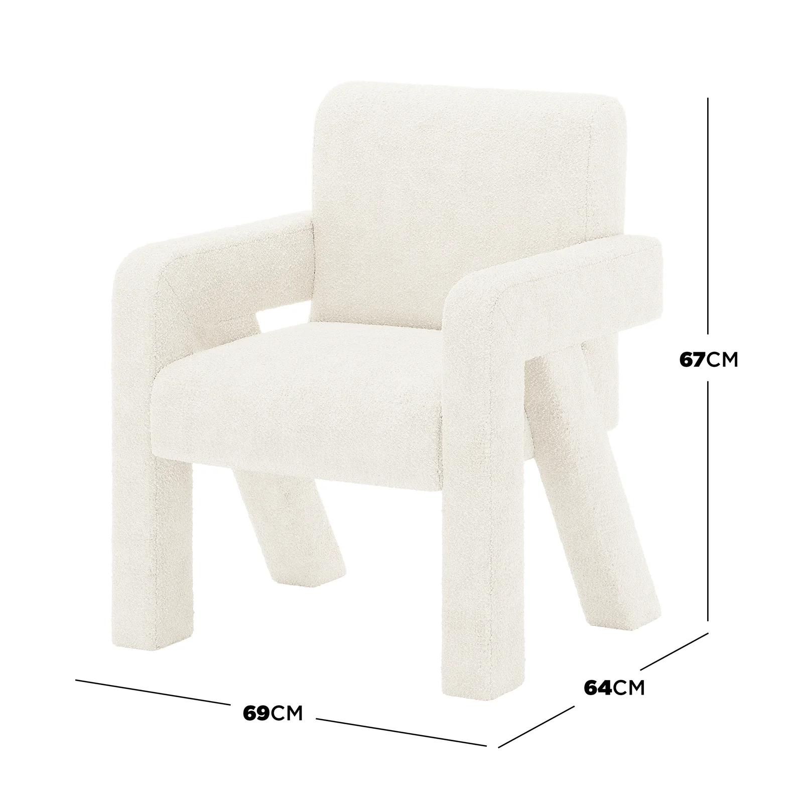 Julie Boucle Fabric Occasional Armchair in Cream White - Image 3