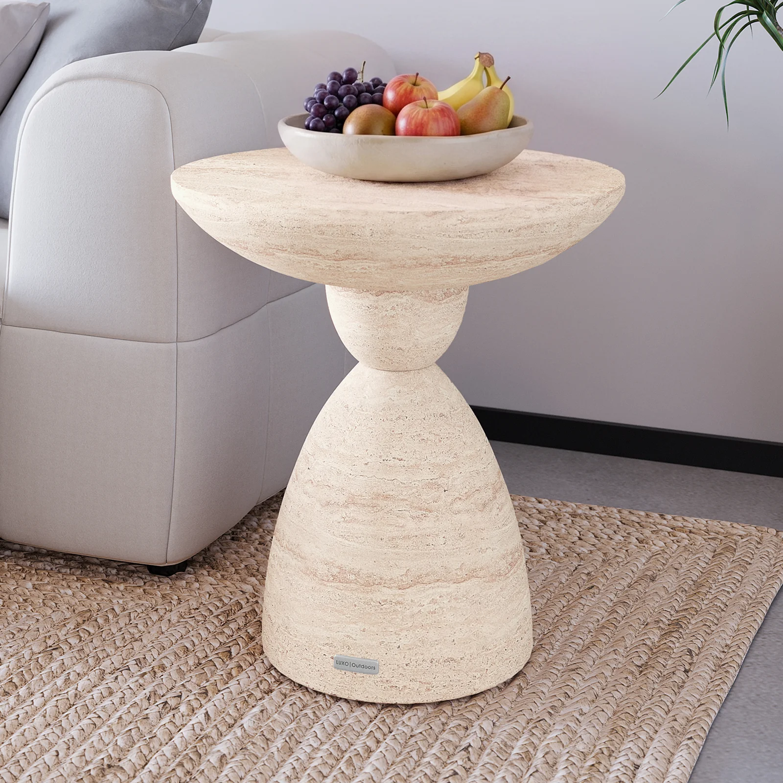Junia Round Outdoor Concrete Side Table in Travertine - Image 2