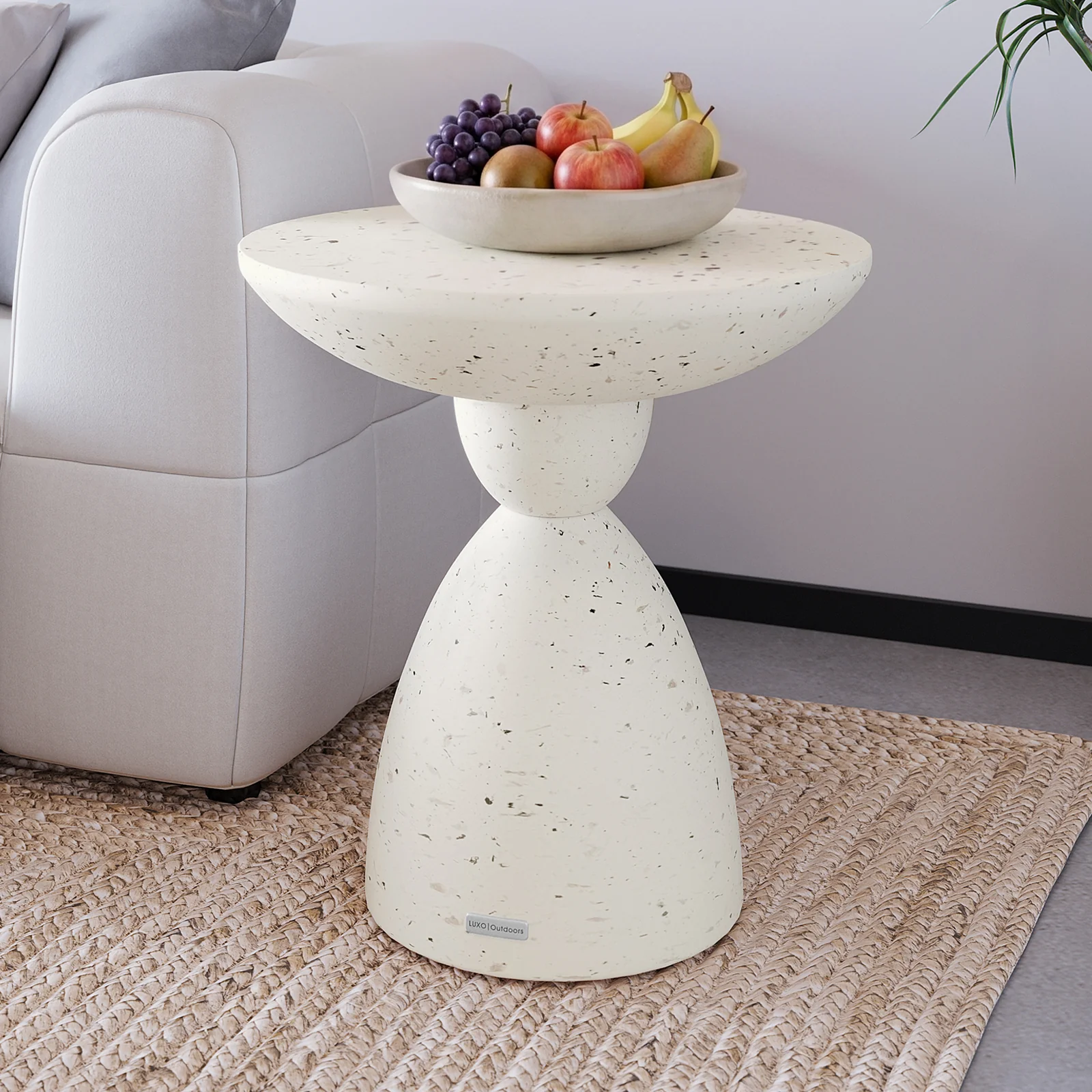 Junia Round Pedestal Outdoor Concrete Side Table in Terrazzo - Image 2