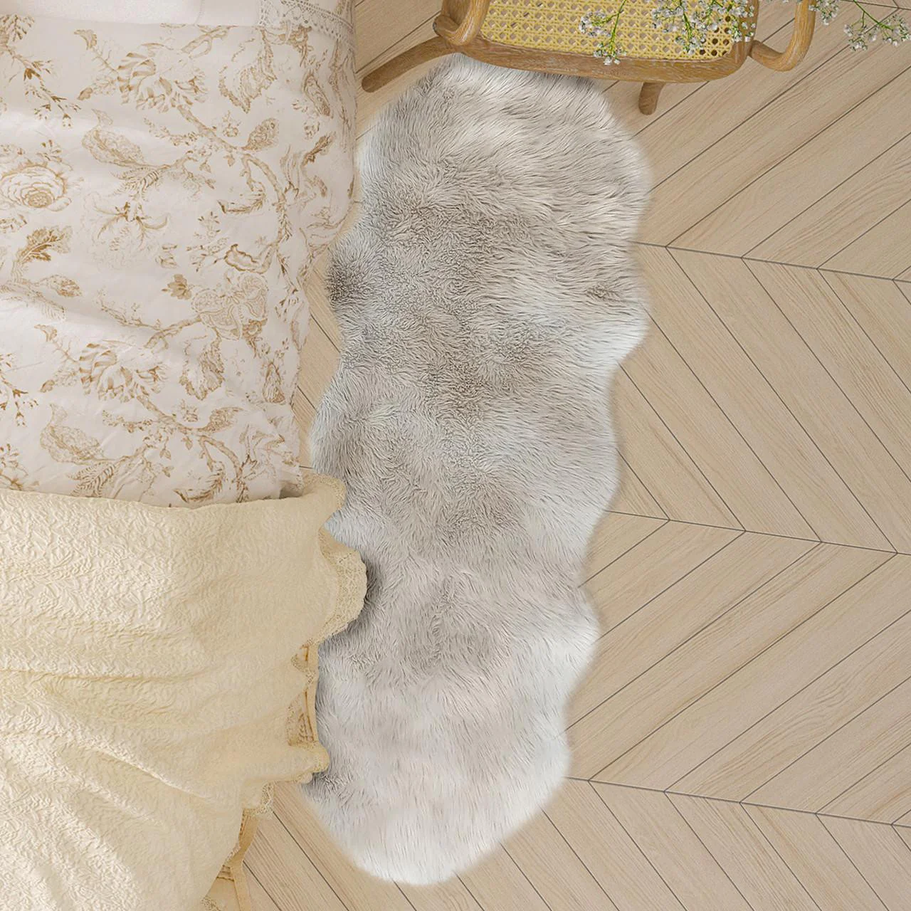 Kalina 60x180cm Shaggy Fluffy Fur Rug in Tan & White - Image 2