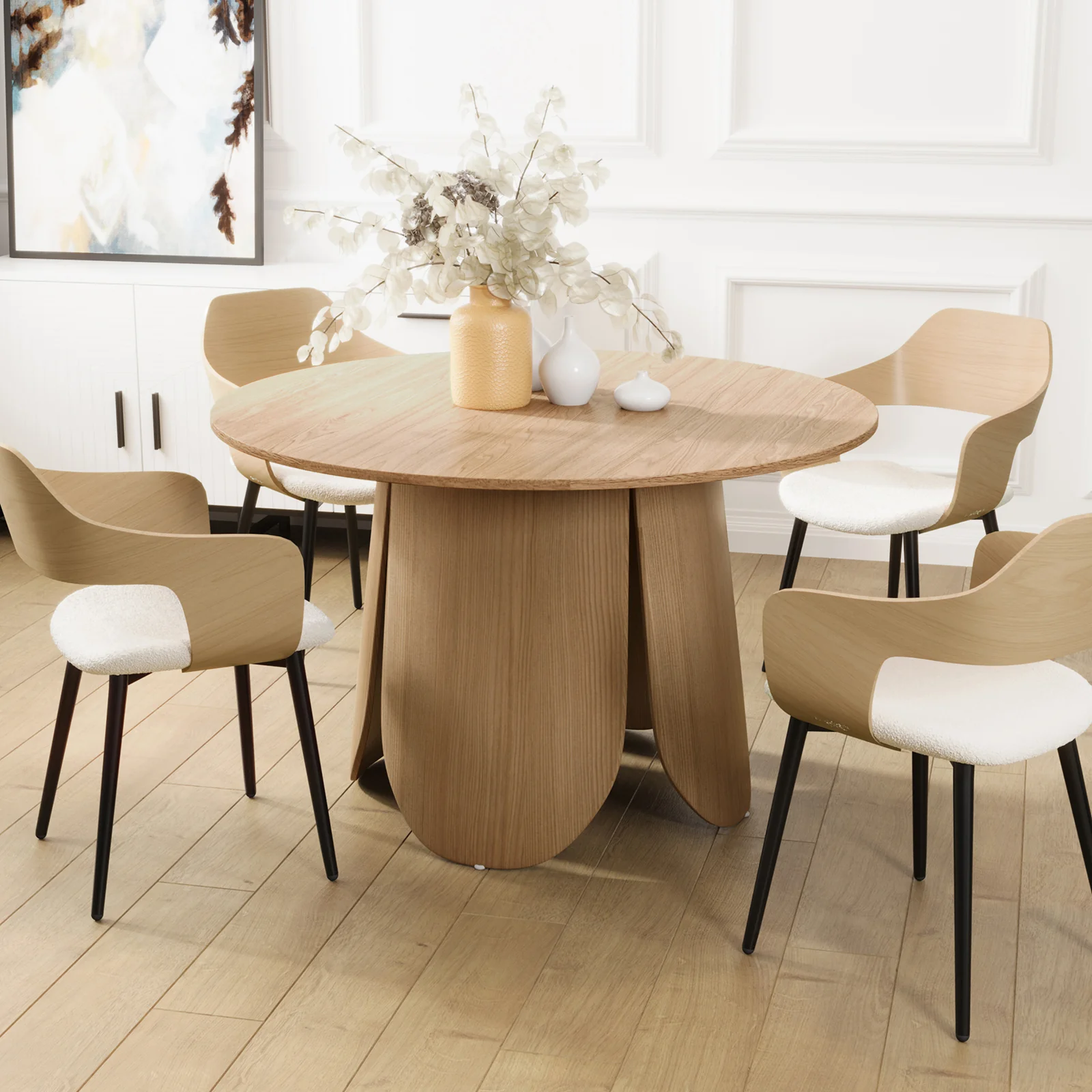 Kalyani 120cm Wooden Round Dining Table Veneer Top in Oak - Image 2