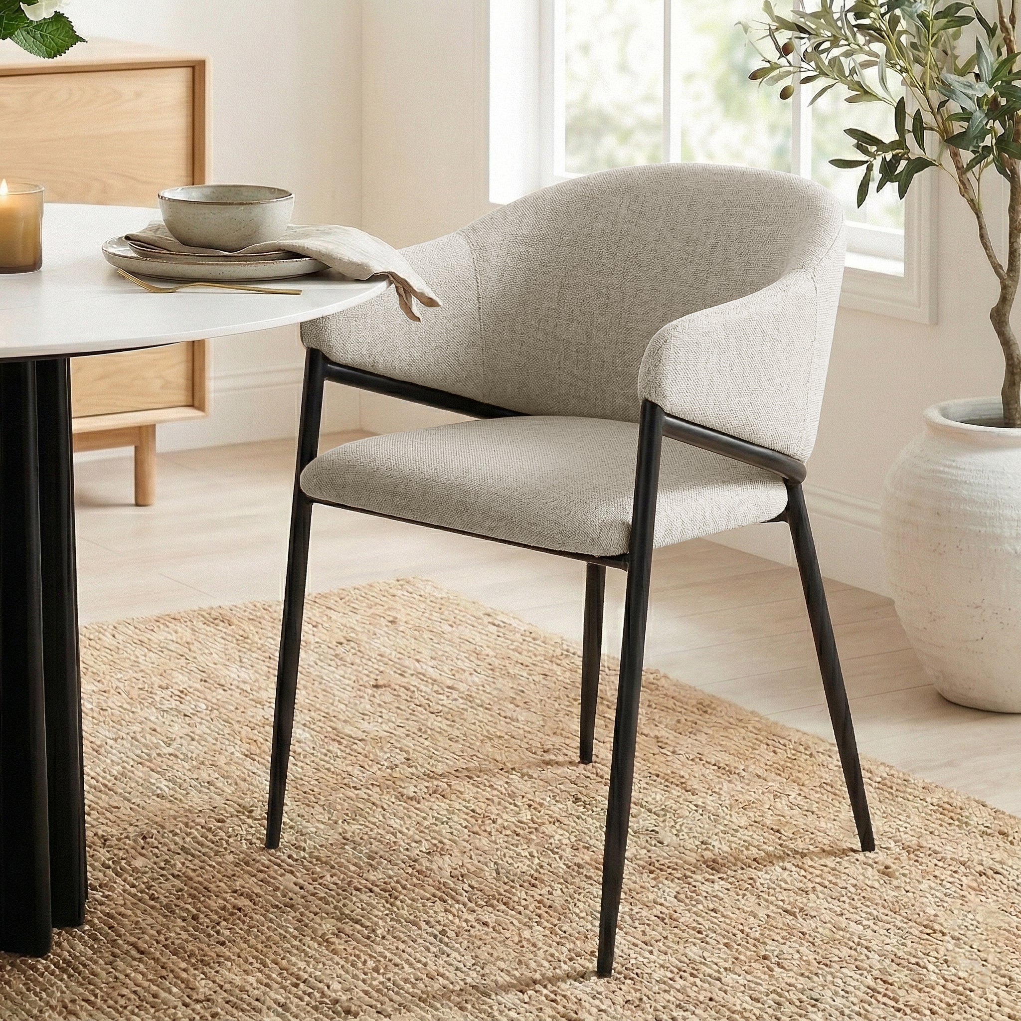 Karin Linen Fabric Dining Chairs Set of 2 in Beige - Image 2