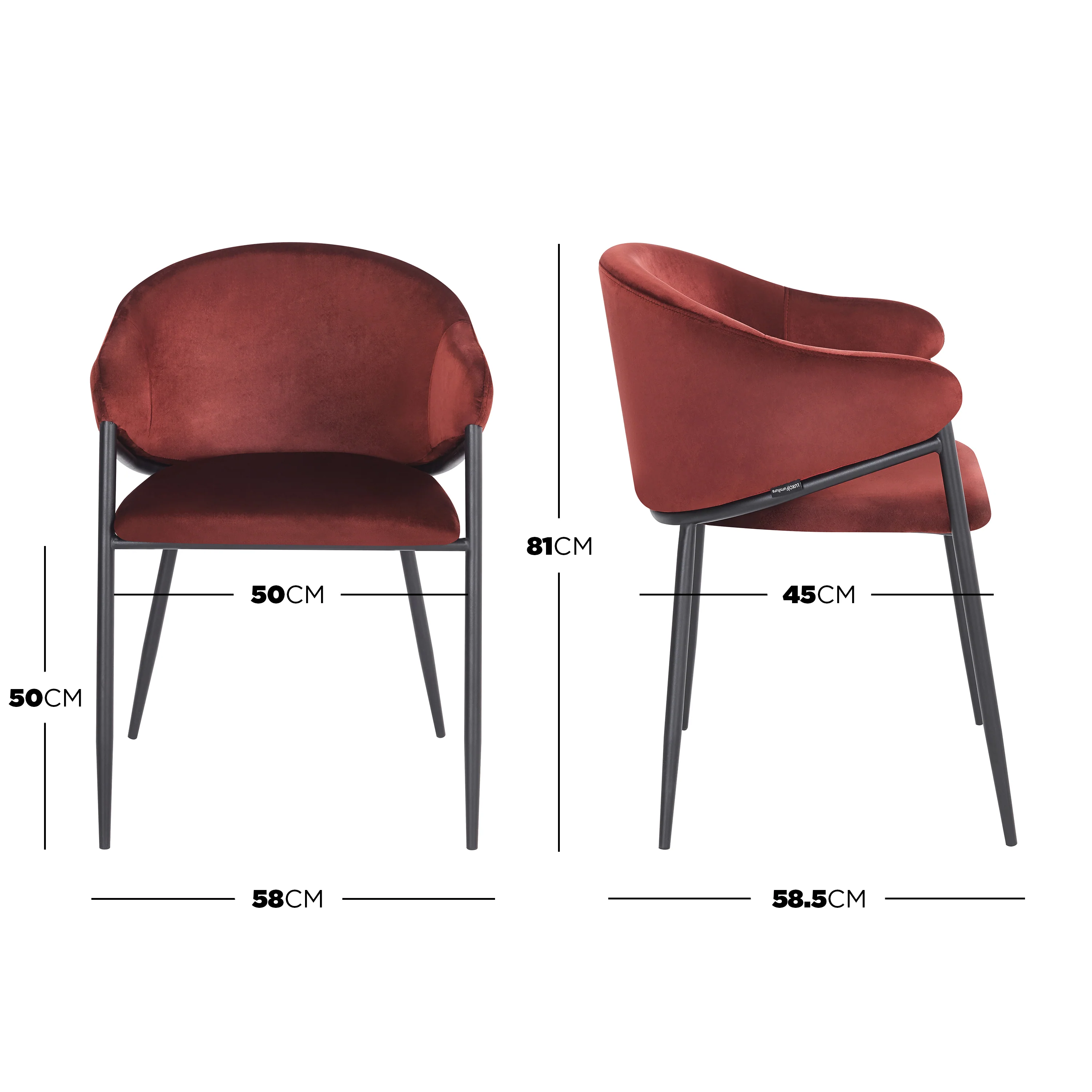 Karin Velvet Dining Chairs Set of 2 in Burgundy Red - Image 3