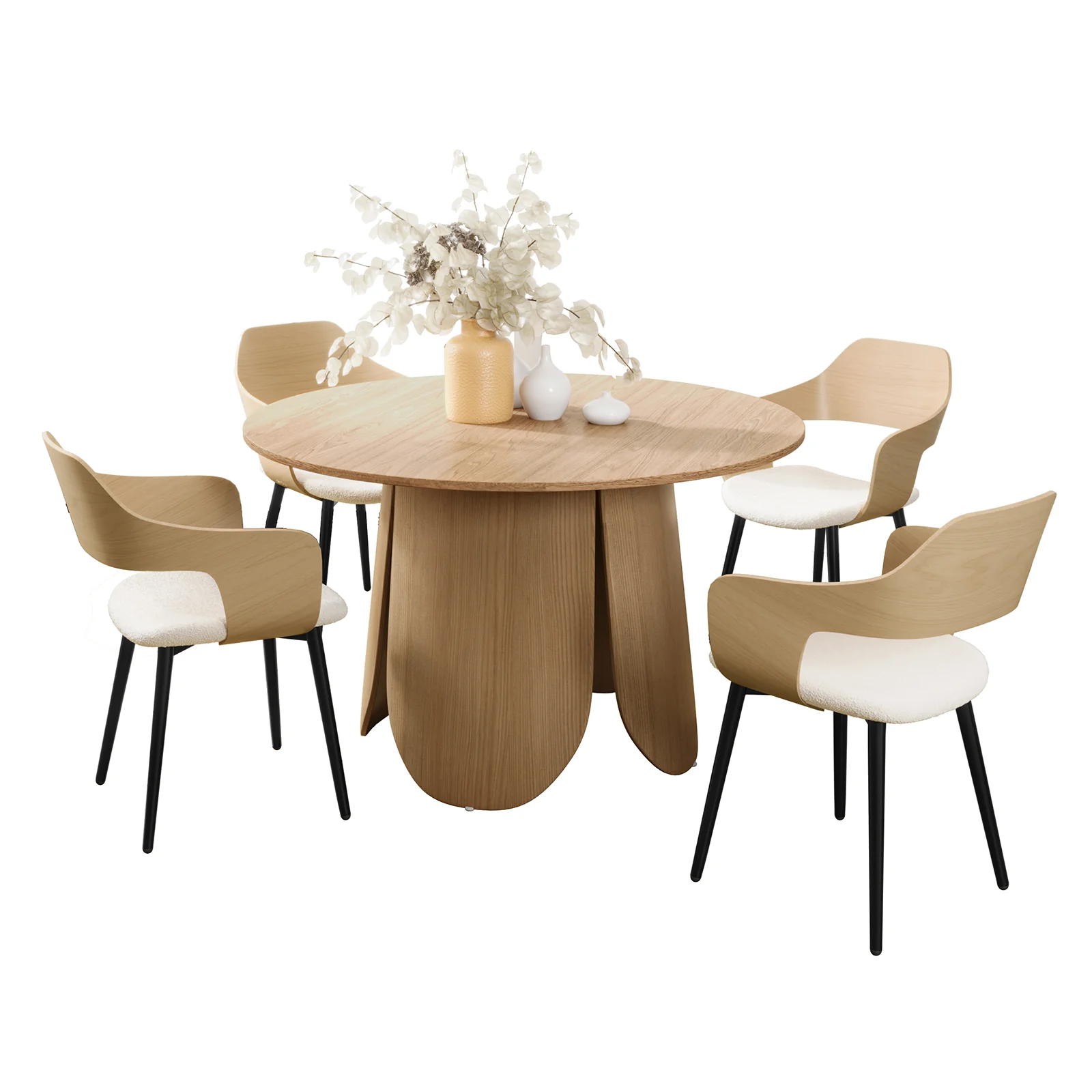 Kaylani & Winfield 4 Seater Dining Set in Natural & Cream White