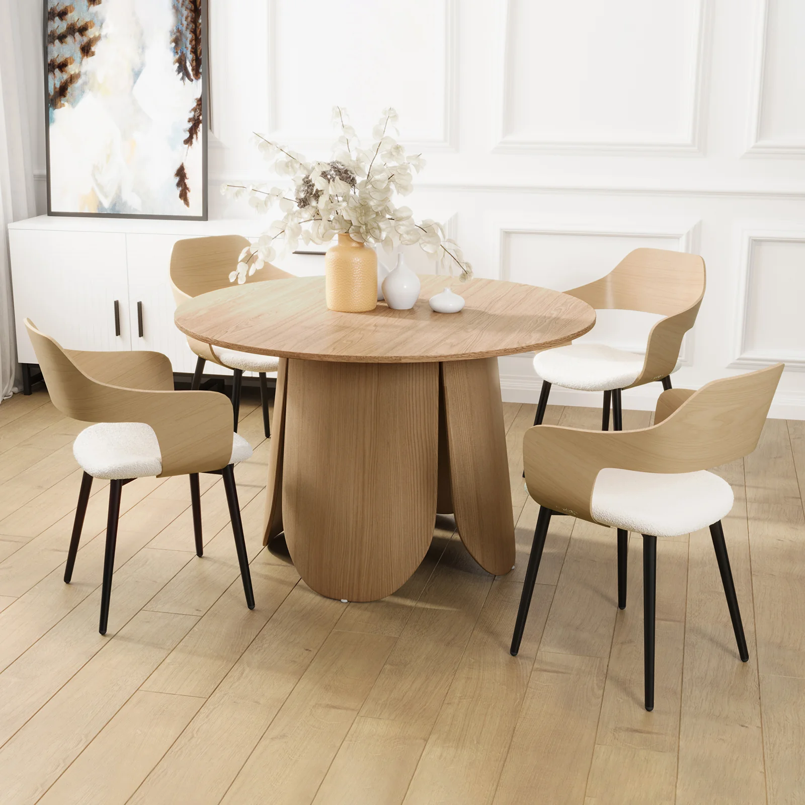 Kaylani & Winfield 4 Seater Dining Set in Natural & Cream White - Image 2