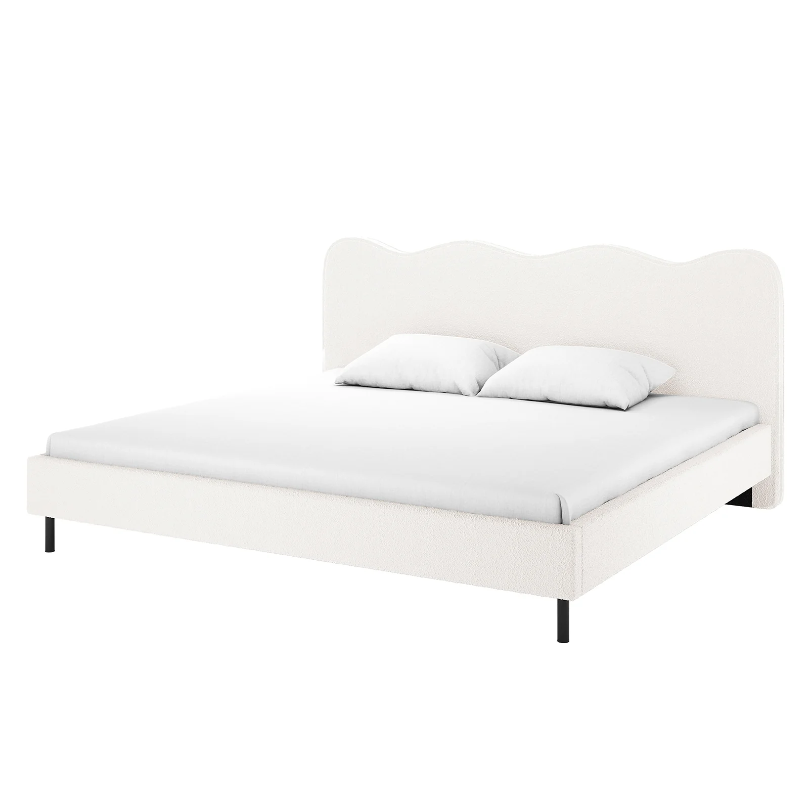 Kaylie King Boucle Fabric Bed Frame in Cream White