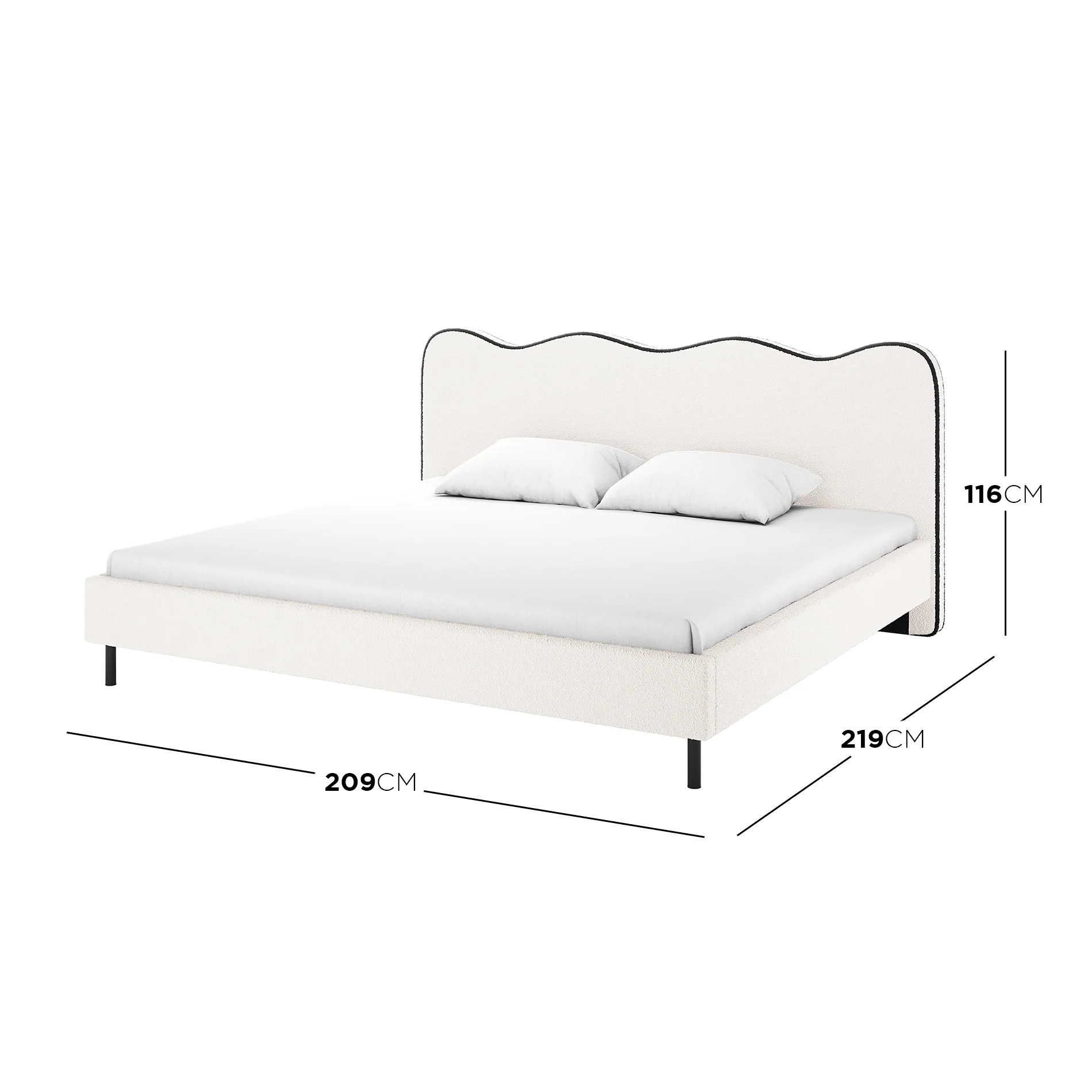Kaylie King Boucle Fabric Bed Frame in White & Black - Image 3