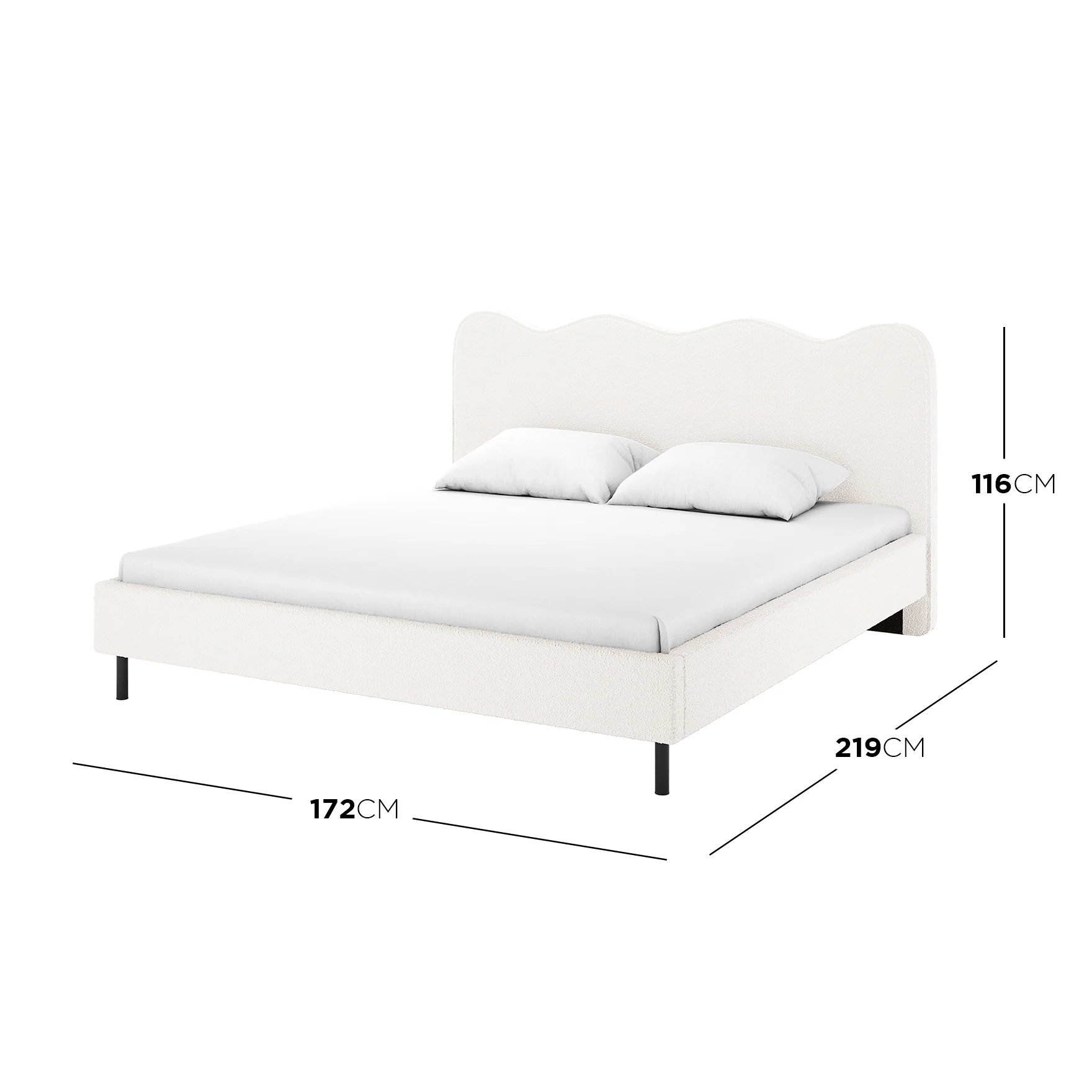 Kaylie Queen Boucle Fabric Bed Frame in Cream White - Image 3