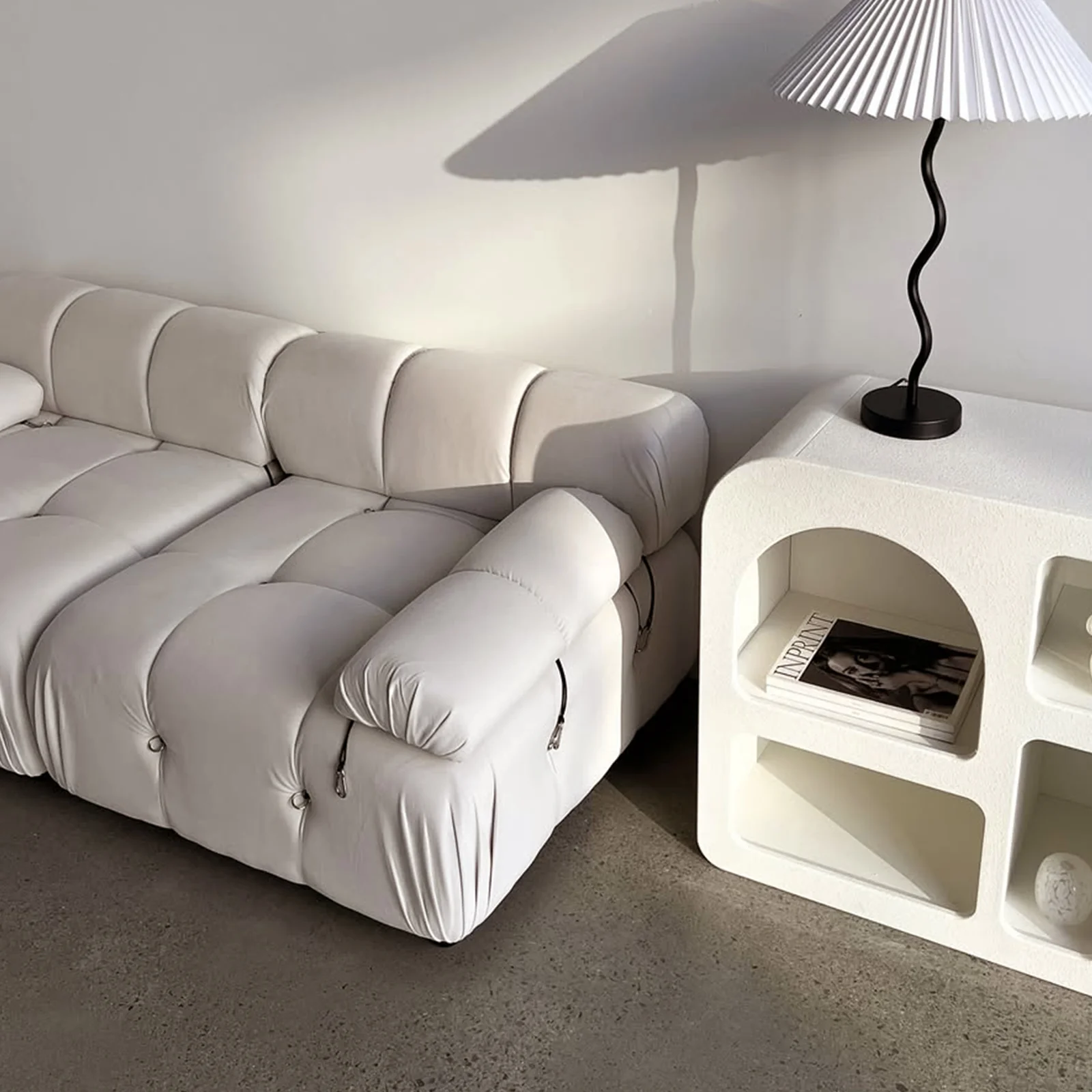 Keila 2 Seater Modular Tufted Sofa Set in Cream Velvet - Image 3
