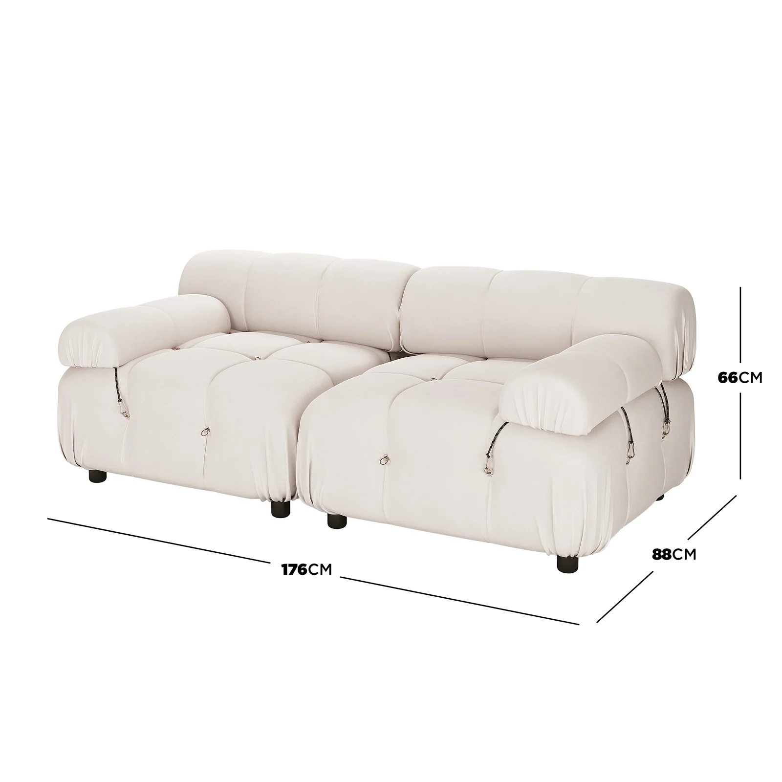 Keila 2 Seater Modular Tufted Sofa Set in Cream Velvet - Image 4