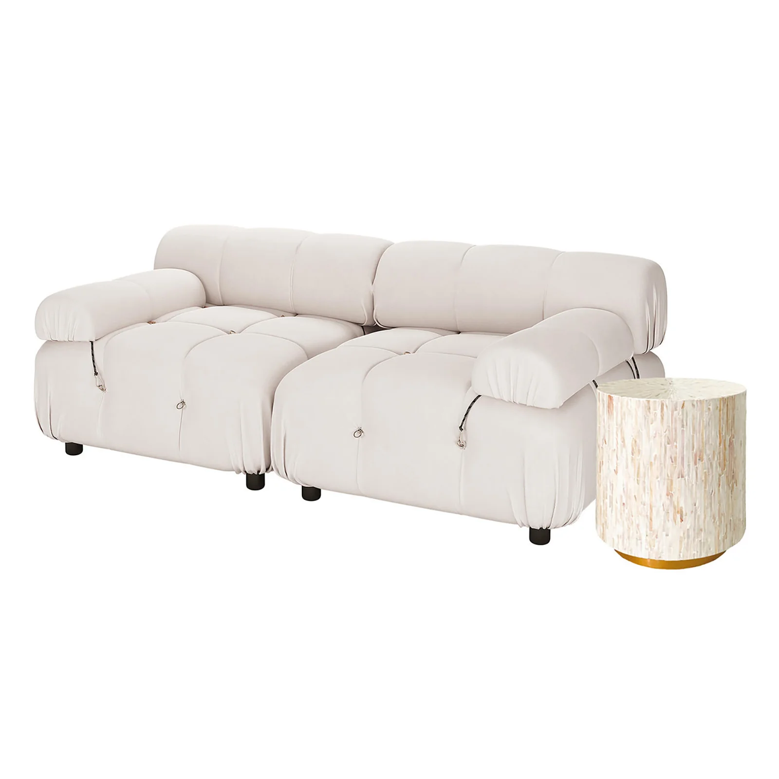 Keila 2 Seater Sofa & Side Table Package in Cream Velvet