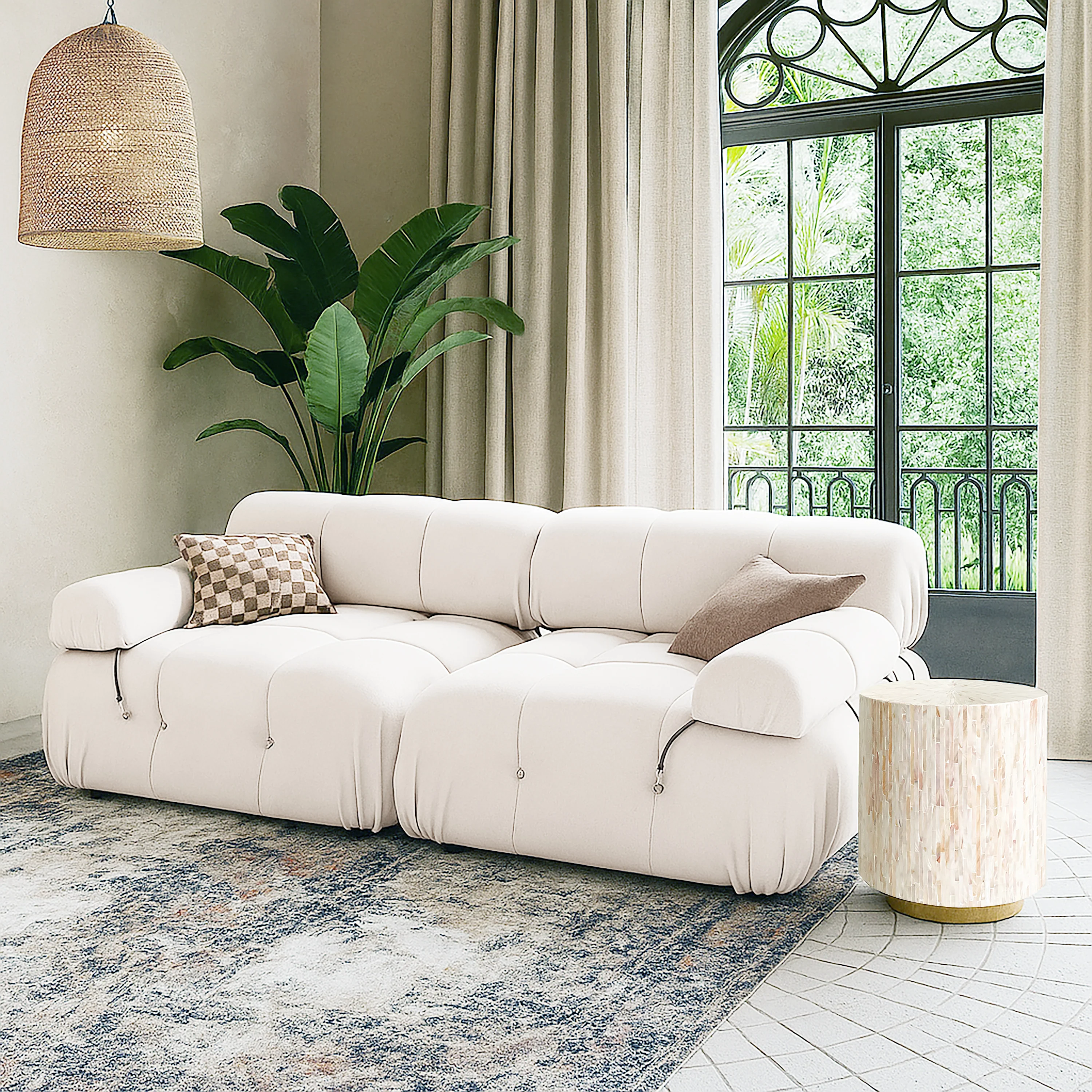 Keila 2 Seater Sofa & Side Table Package in Cream Velvet - Image 2