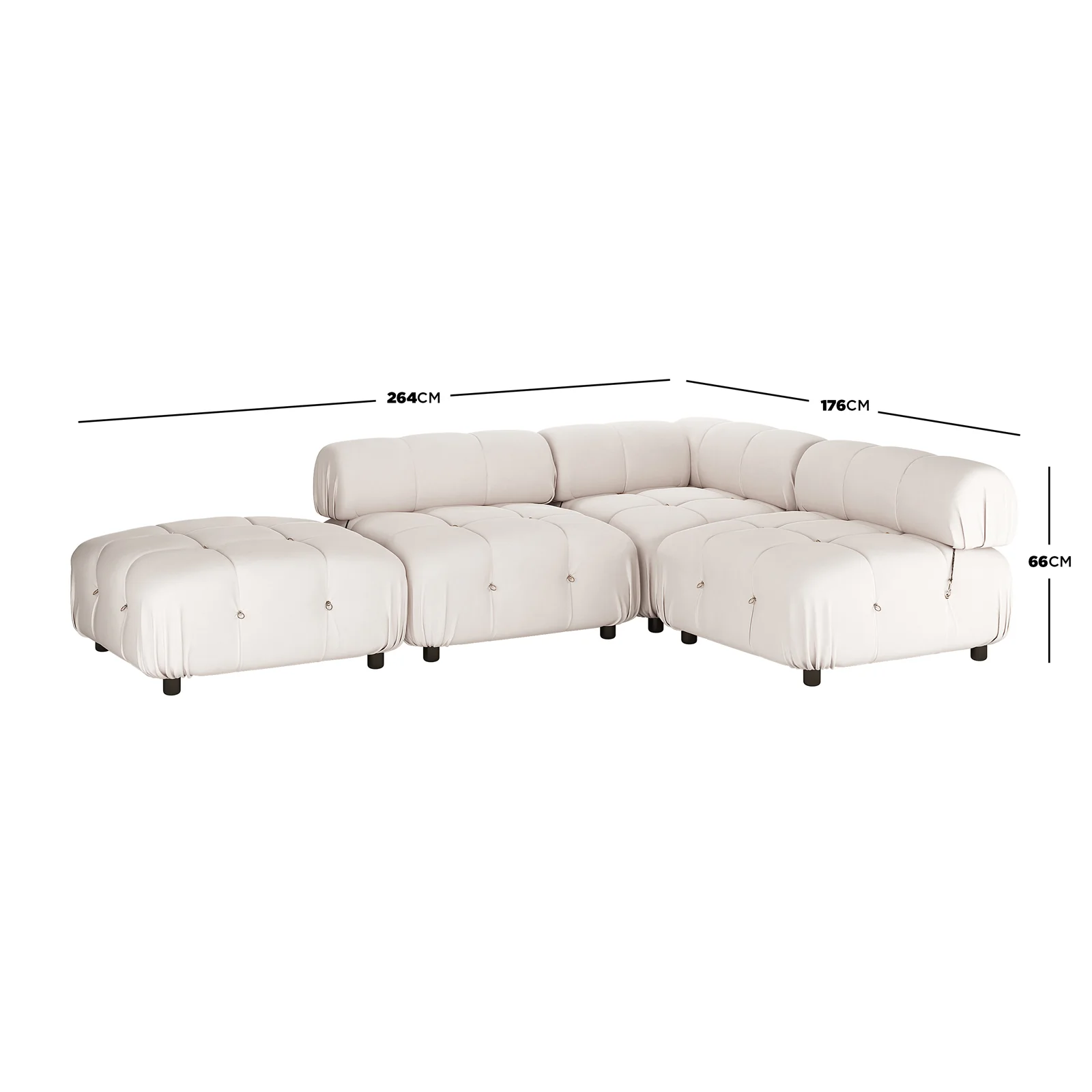 Keila 4 Seater Modular Chaise Sofa Set in Cream Velvet - Image 3